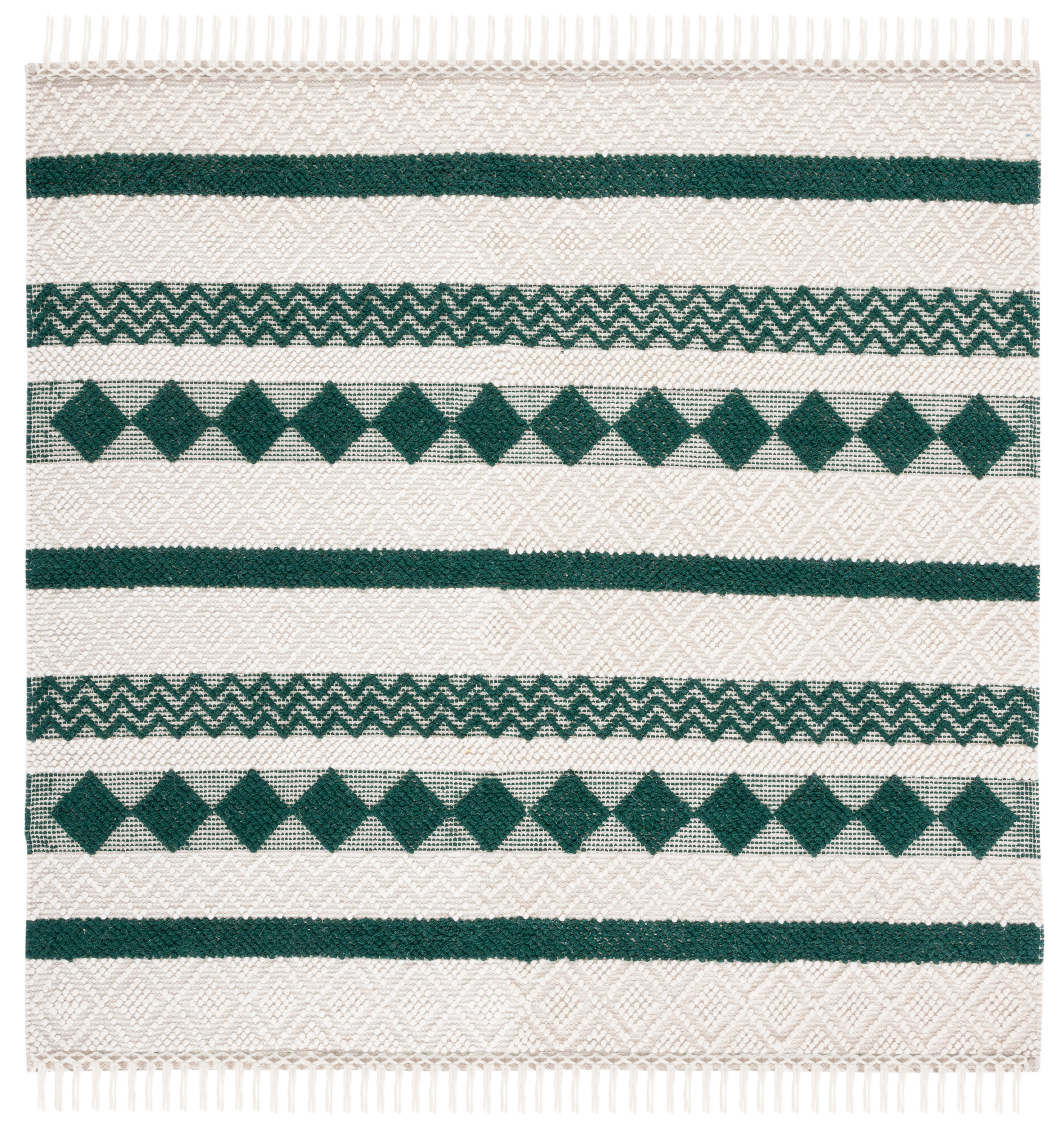 Safavieh NAT851Y-6SQ Natura Walty 6 x 6 (ft) Wool Ivory/Green Square Indoor Tribal Bohemian/Eclectic Area rug