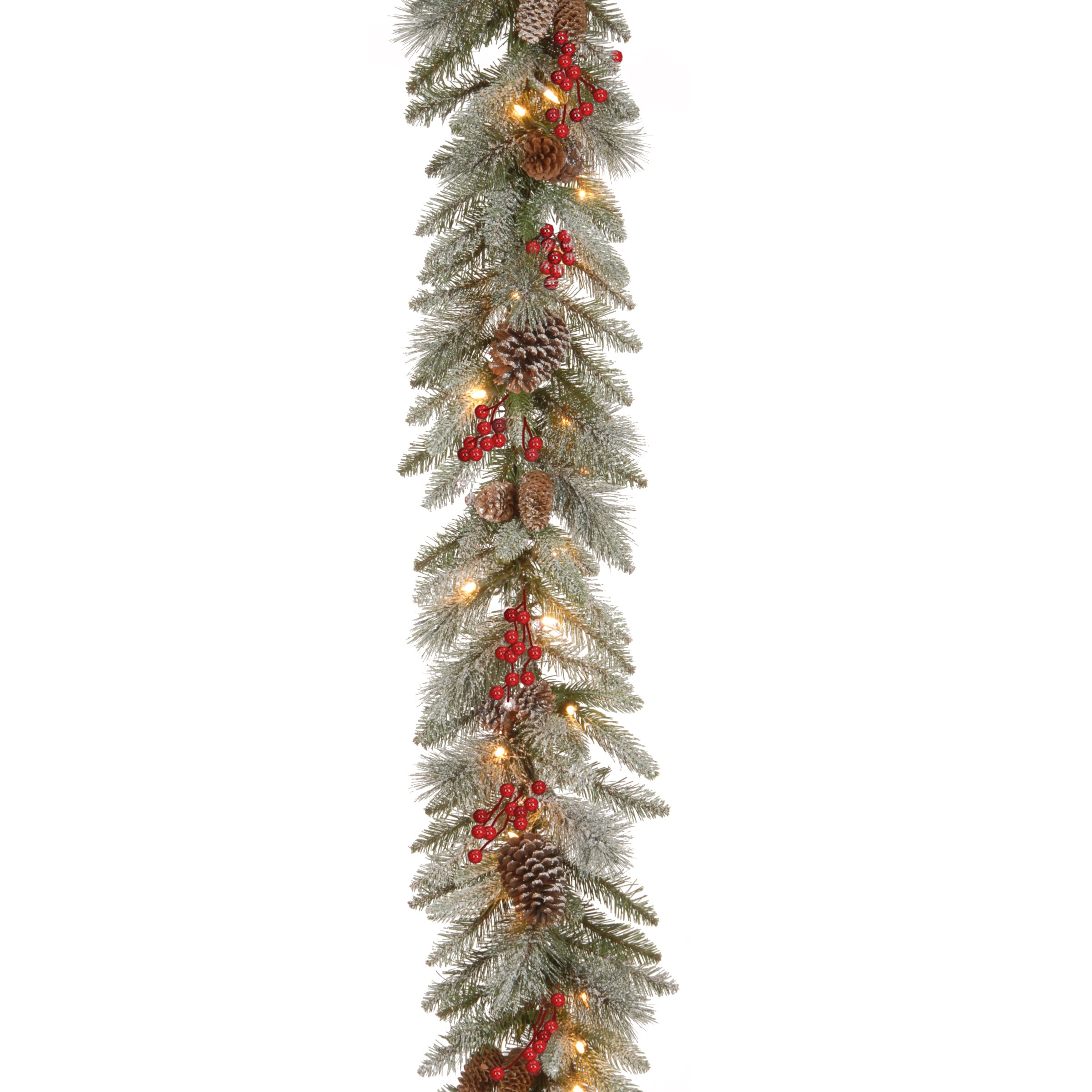 National Tree Company PESB3-300-9B-1 Indoor/Outdoor Pre-lit Electrical outlet 9-Feet Berry Artificial Garland with White Incandescent Lights