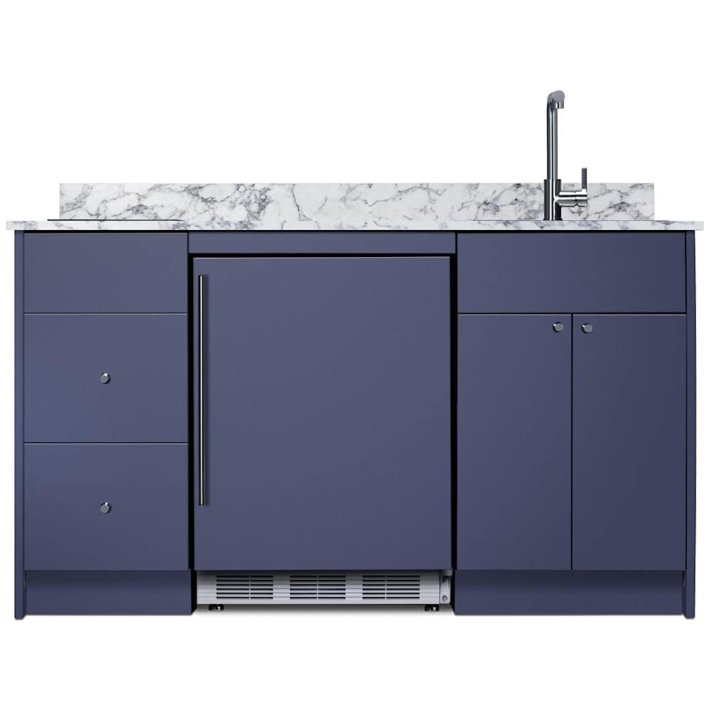 Summit CALDERA35I 63 Inch Wide Kitchenette with Induction Burner Electric Cooktop, Sink, Faucet, and Refrigerator #CALDERAMN35I