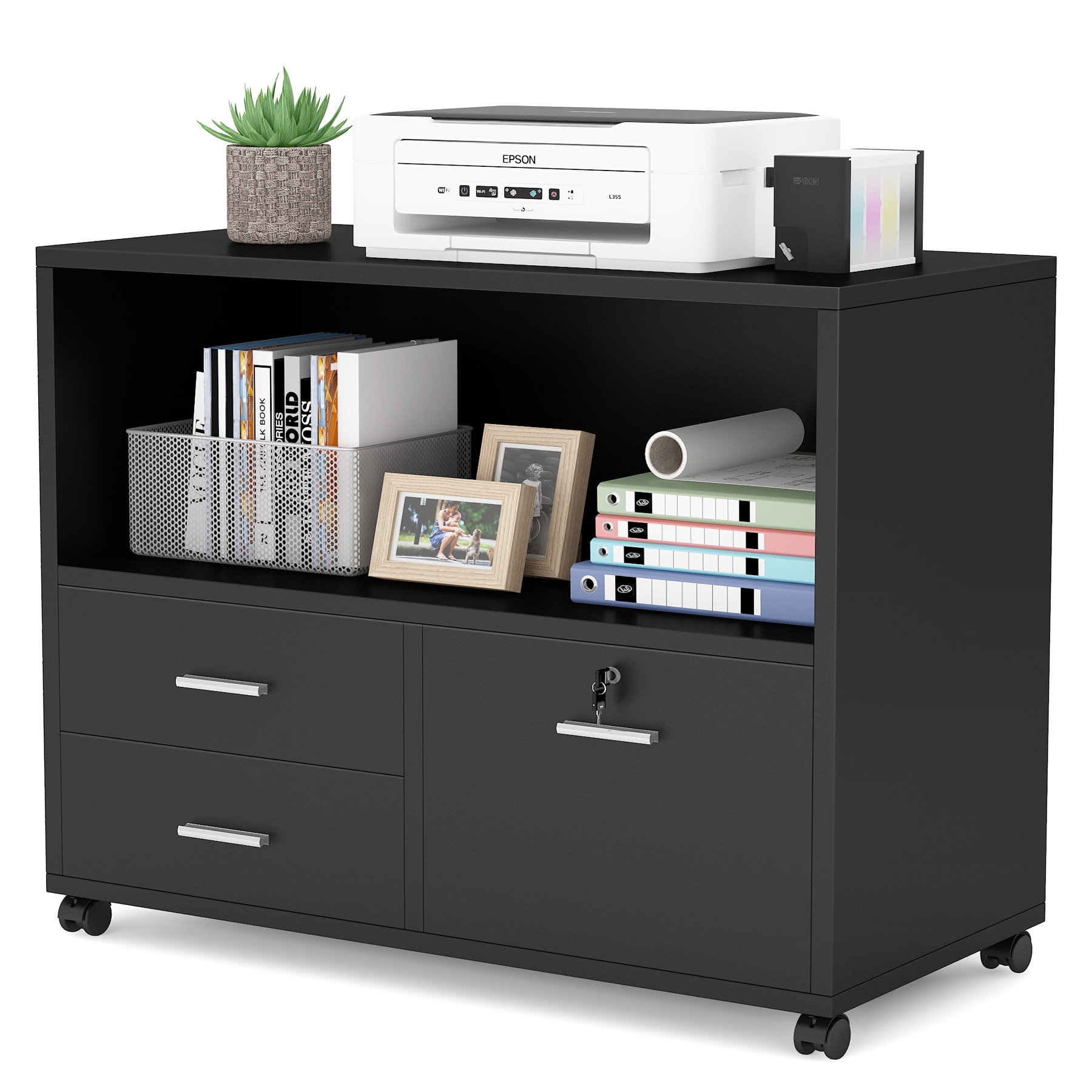 UnionBasic Document Organizer, 3-Drawer File Cabinet Document Storage Box,  Office Desktop Filing Organizer, Black