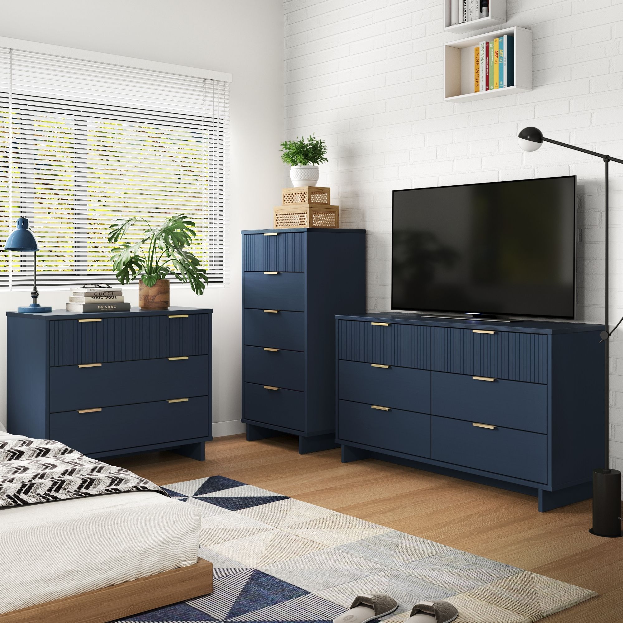Manhattan Comfort GRAN034 Blue Full Bedroom Set