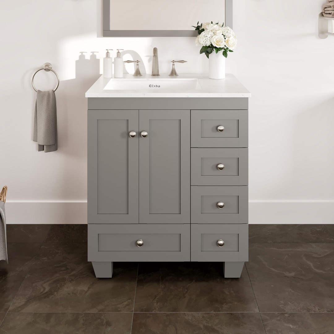 Eviva EVVN69-28GR Acclaim 28-in Gray Undermount Single sink Bathroom Vanity with White Quartz Top