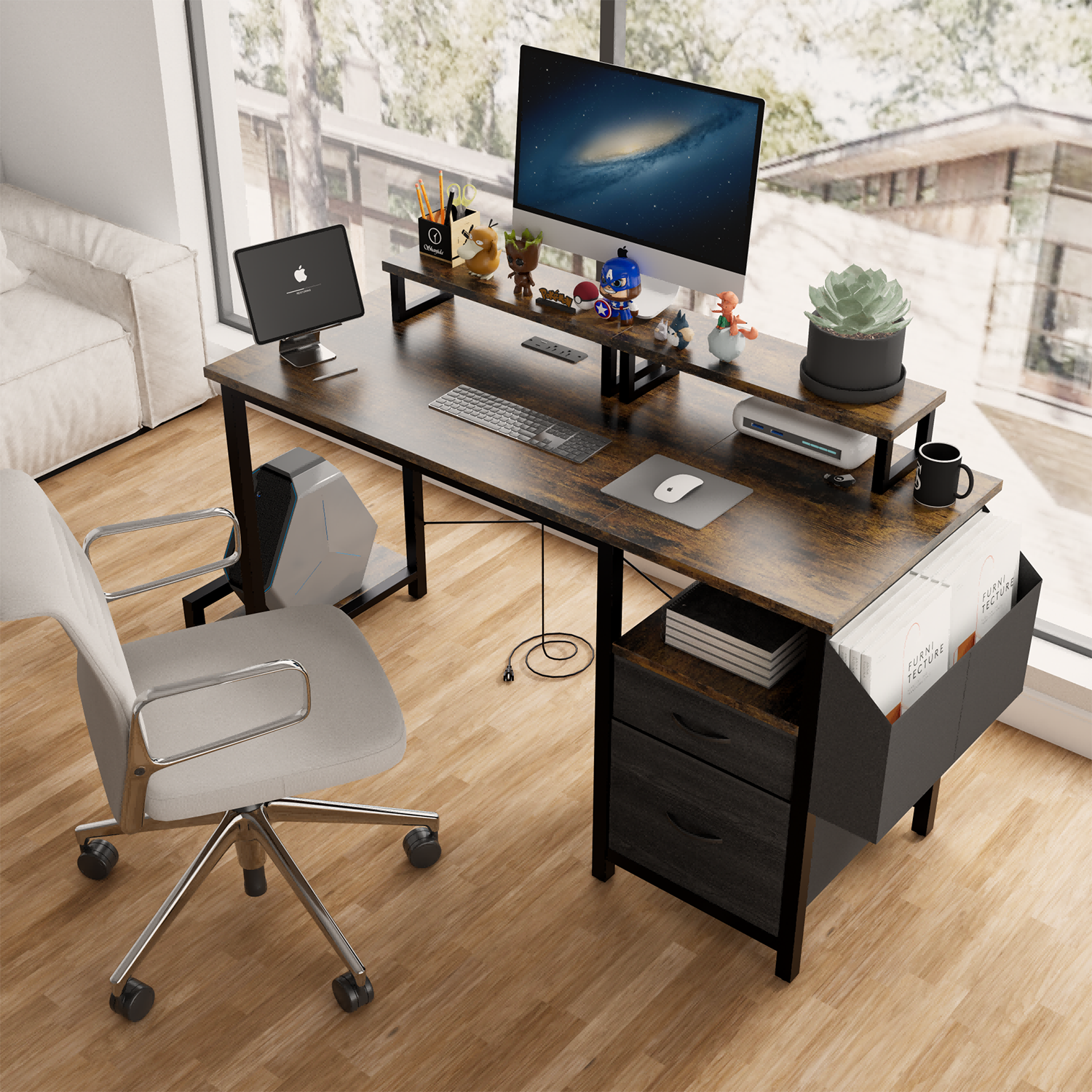 Mondawe MO-HW61782BK 47.24-in Brown Modern/Contemporary Computer desk Hutch Included