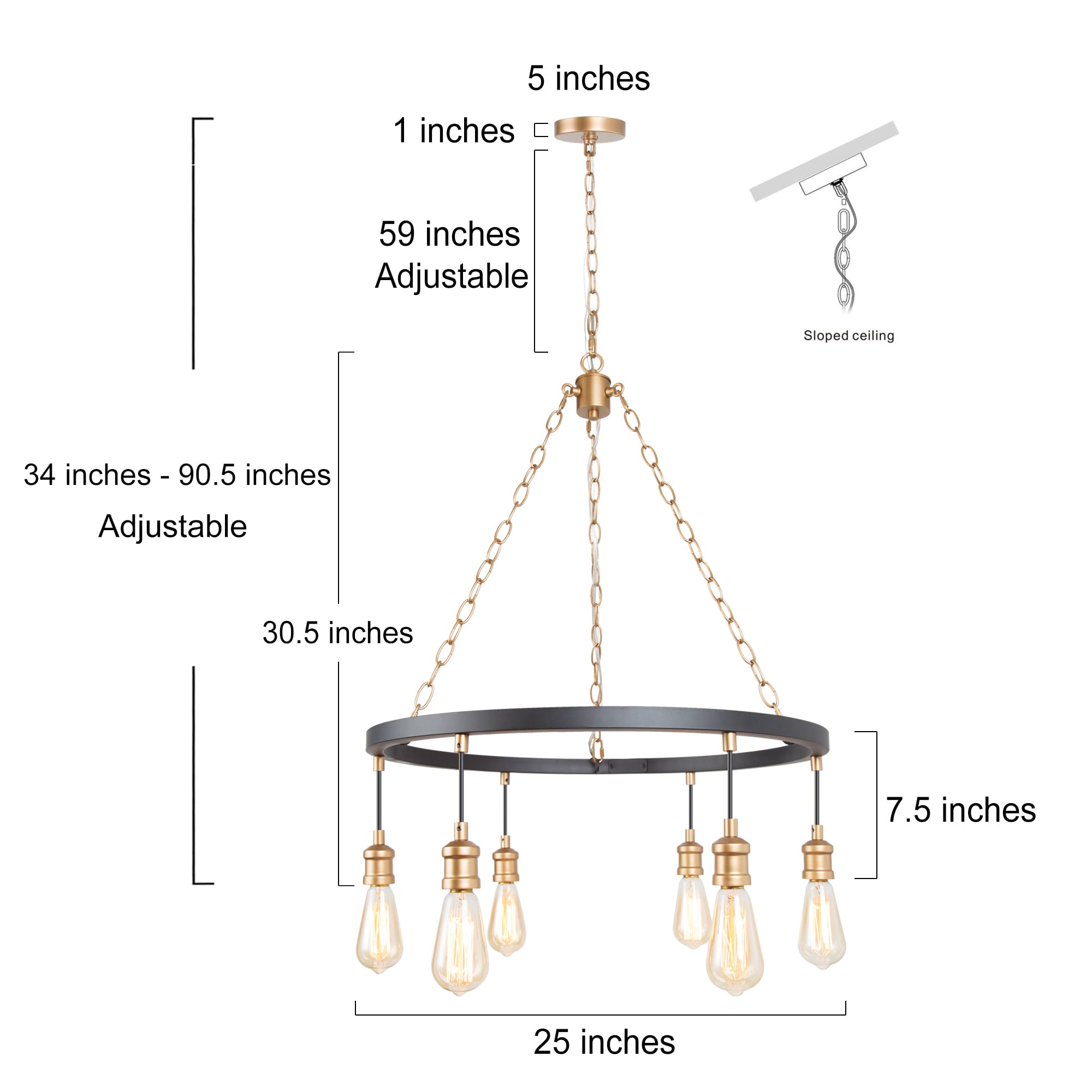 LNC Sabrina 6-Light Matte Black Farmhouse Led Bare Bulb Chandelier ...