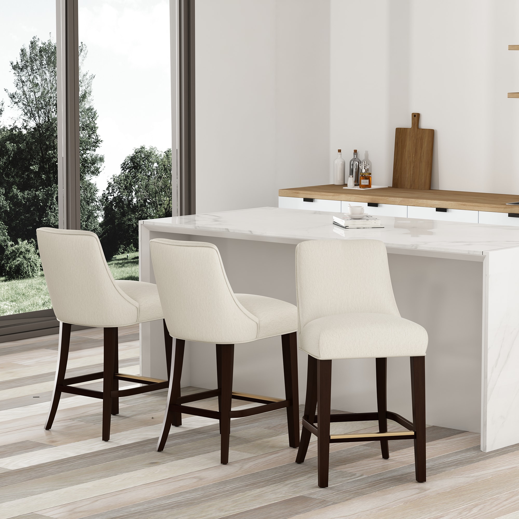 Manhattan Comfort 3-CS024-CR Beever 3 -Set White 27.4-in H Counter height Square seat Upholstered Wood Bar Stool and Back