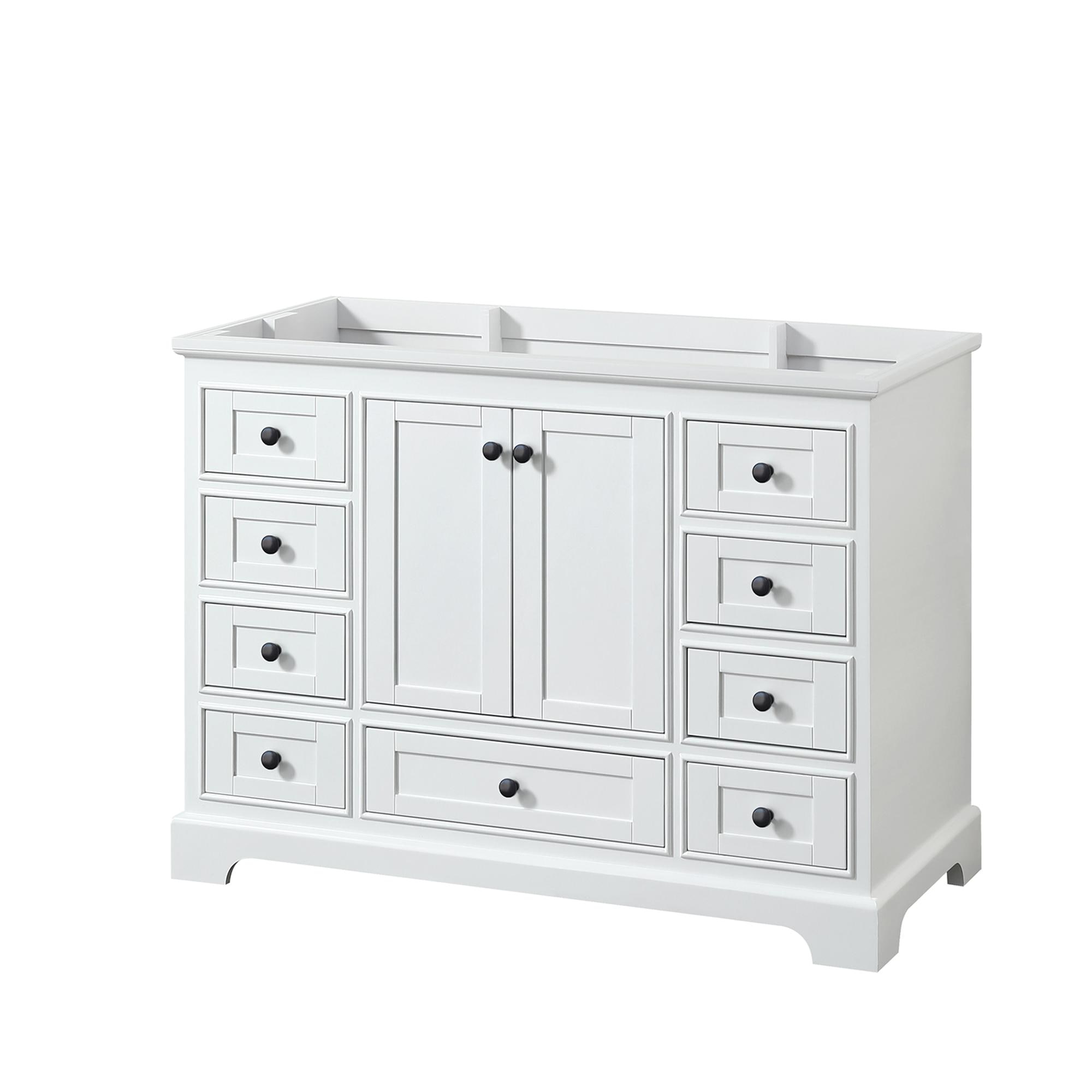 Wyndham Collection WCS202048SWBCXSXXMXX Deborah 48-in White with Matte Black Trim Bathroom Vanity Base Cabinet without Top