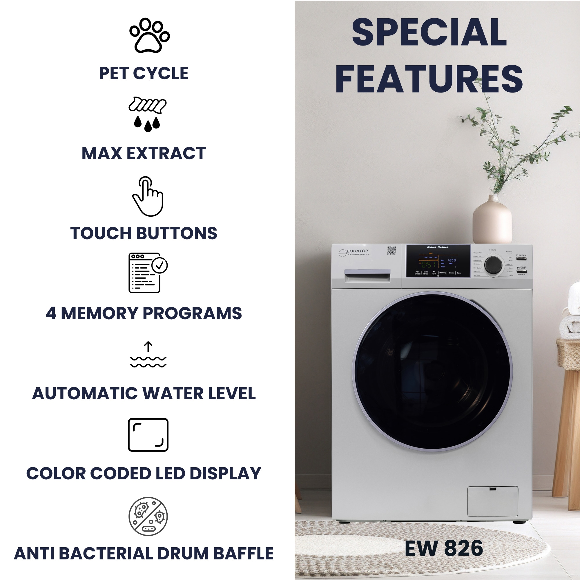 Equator Advanced Appliances EW 826 & ED 852 B Combo-Washer-And-Dryer - View #12