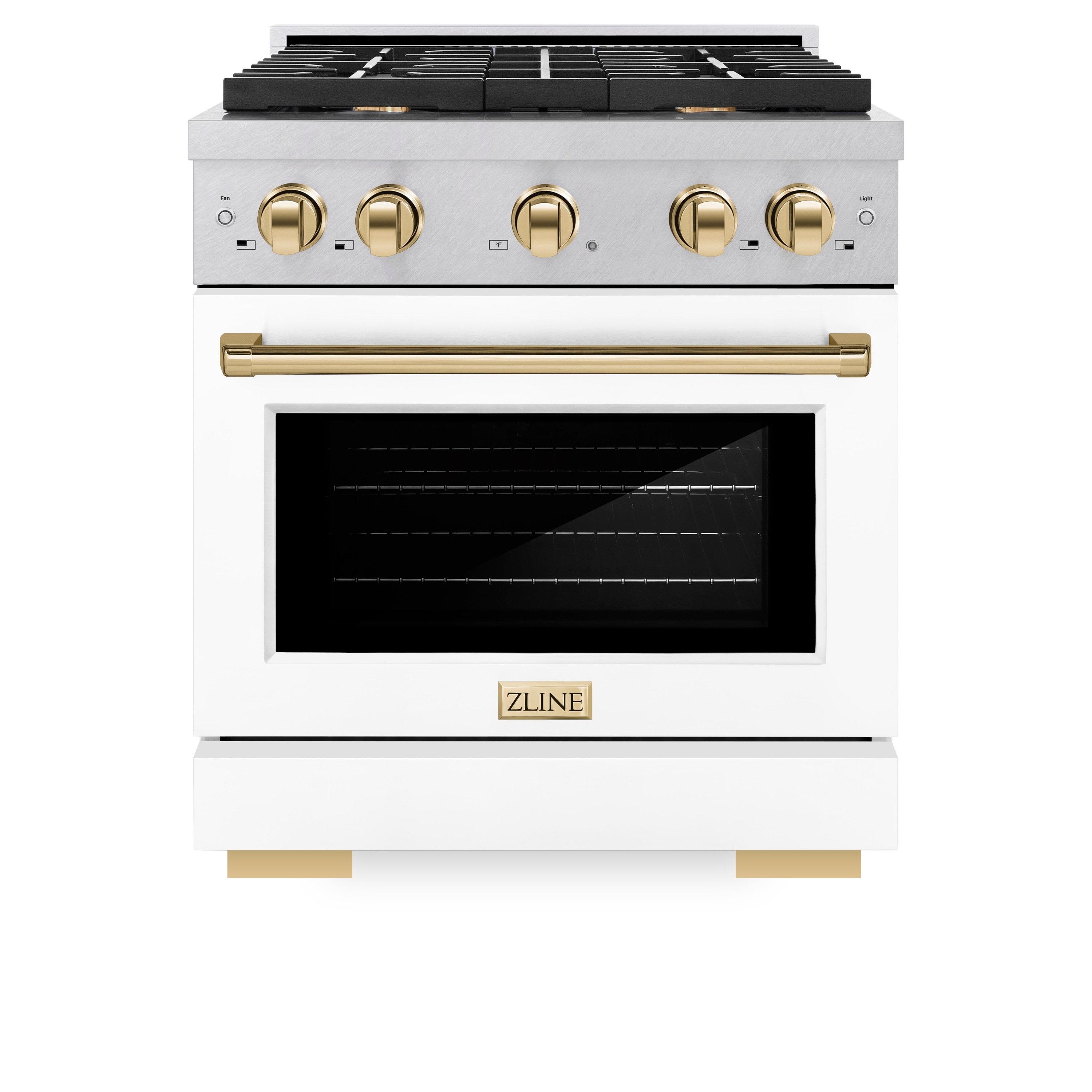 ZLINE KITCHEN & BATH SDRSZ-WM-30-G Paramount 30-in Standard 4 burners Convection Oven Freestanding Dual Fuel Range ( Stainless Steel, White Matte Door, Polished Gold Accents )