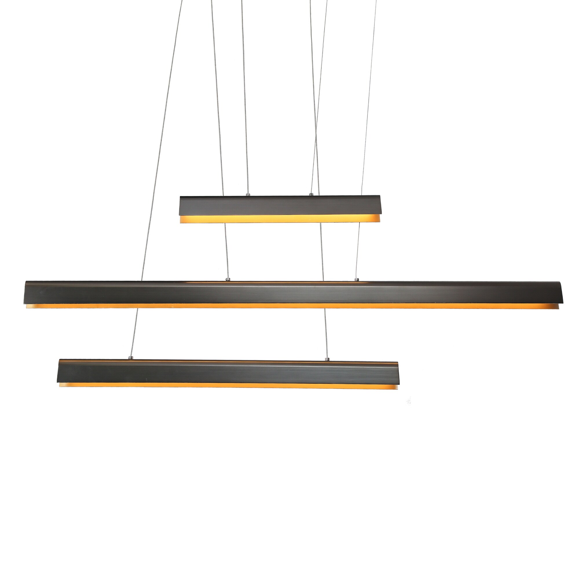LNC HA05052 Khydeacc 3 -Light Matte Gold and Brushed Black Nickel Modern/contemporary Textured glass Linear Integrated LED Large Hanging Kitchen island light
