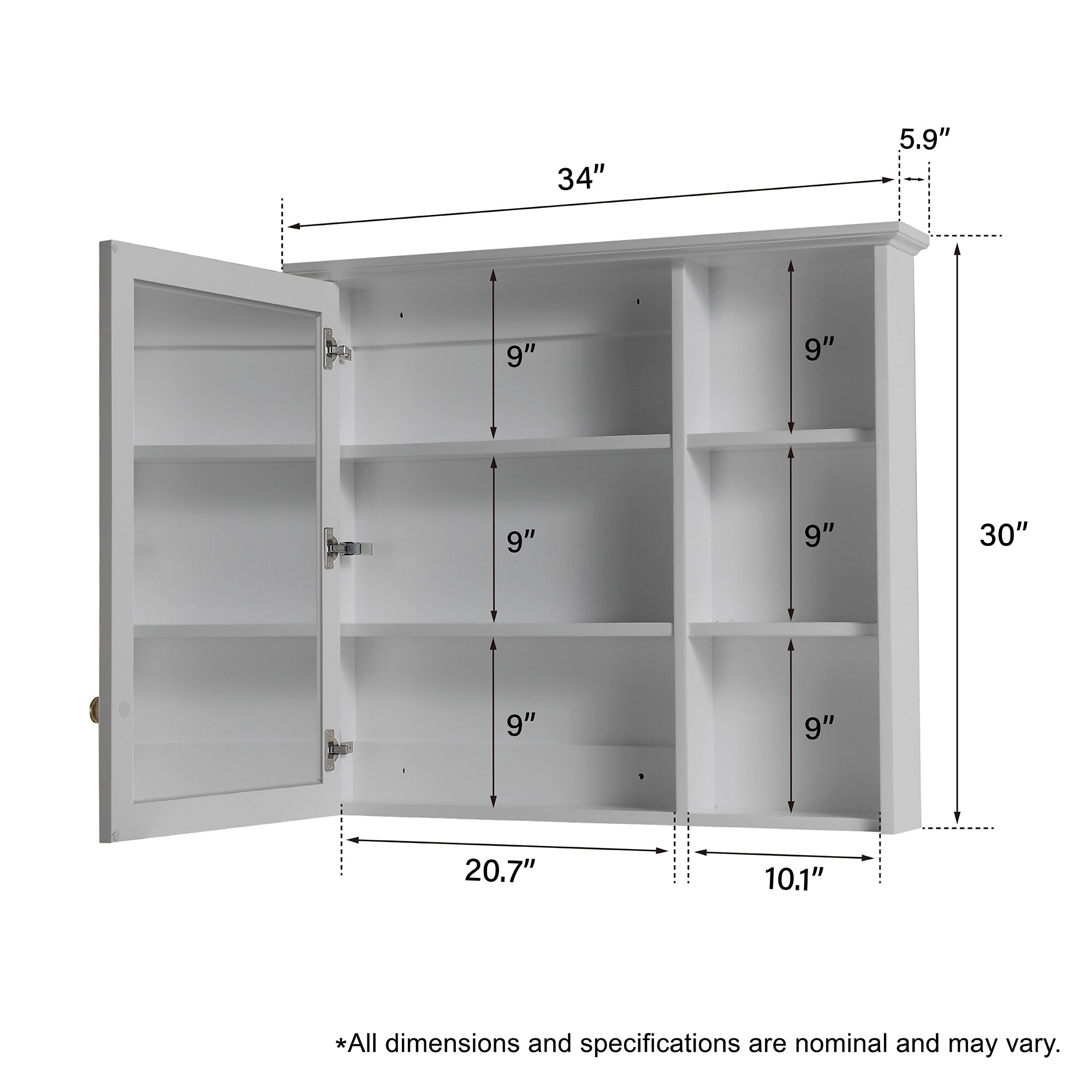 WELLFOR Solid Wood Medicine 34in x 30in Surface Mount Gray