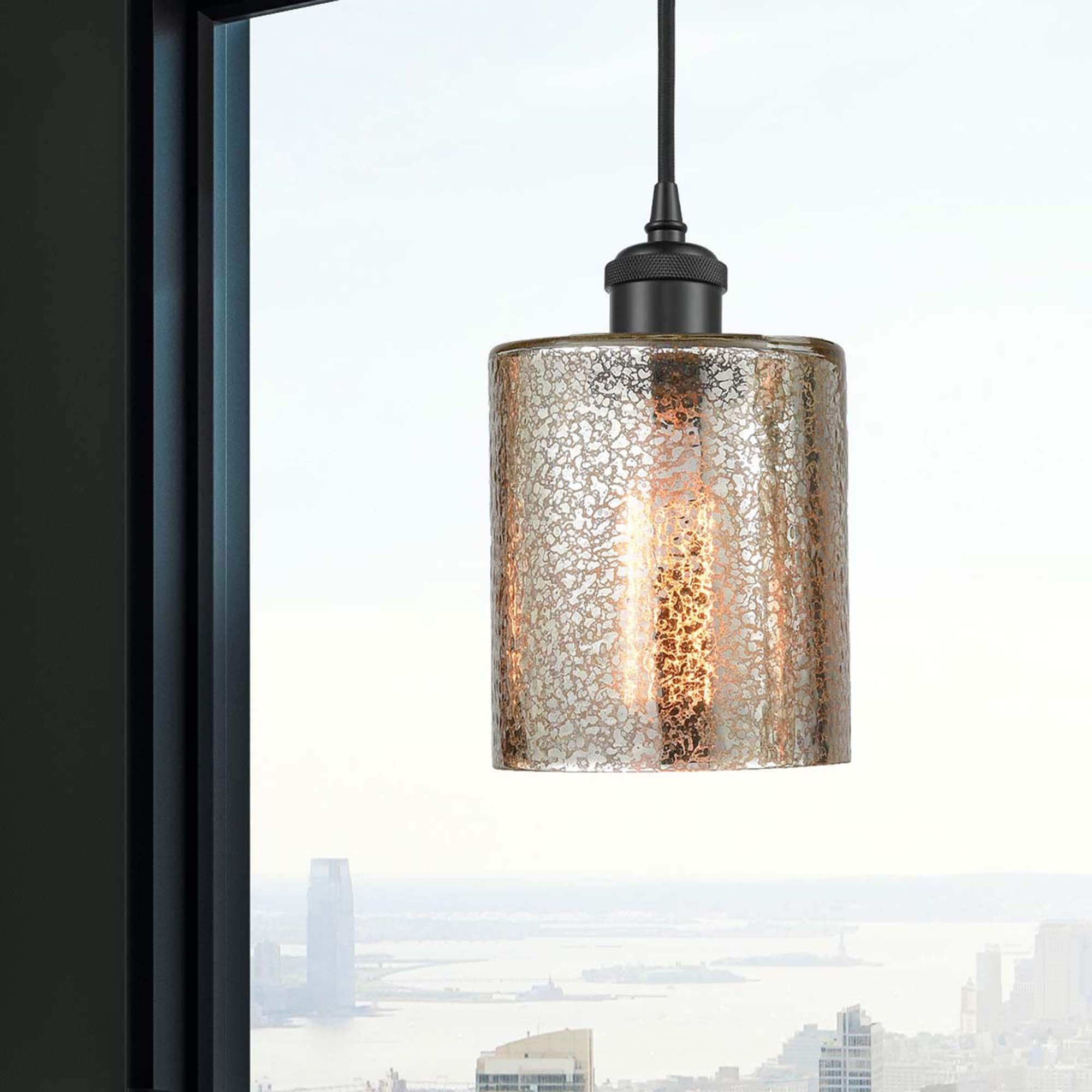 Innovations Lighting 516-1P-BK-G116 Cobbleskill Matte Black Industrial Mercury glass Drum Mini Hanging Pendant light
