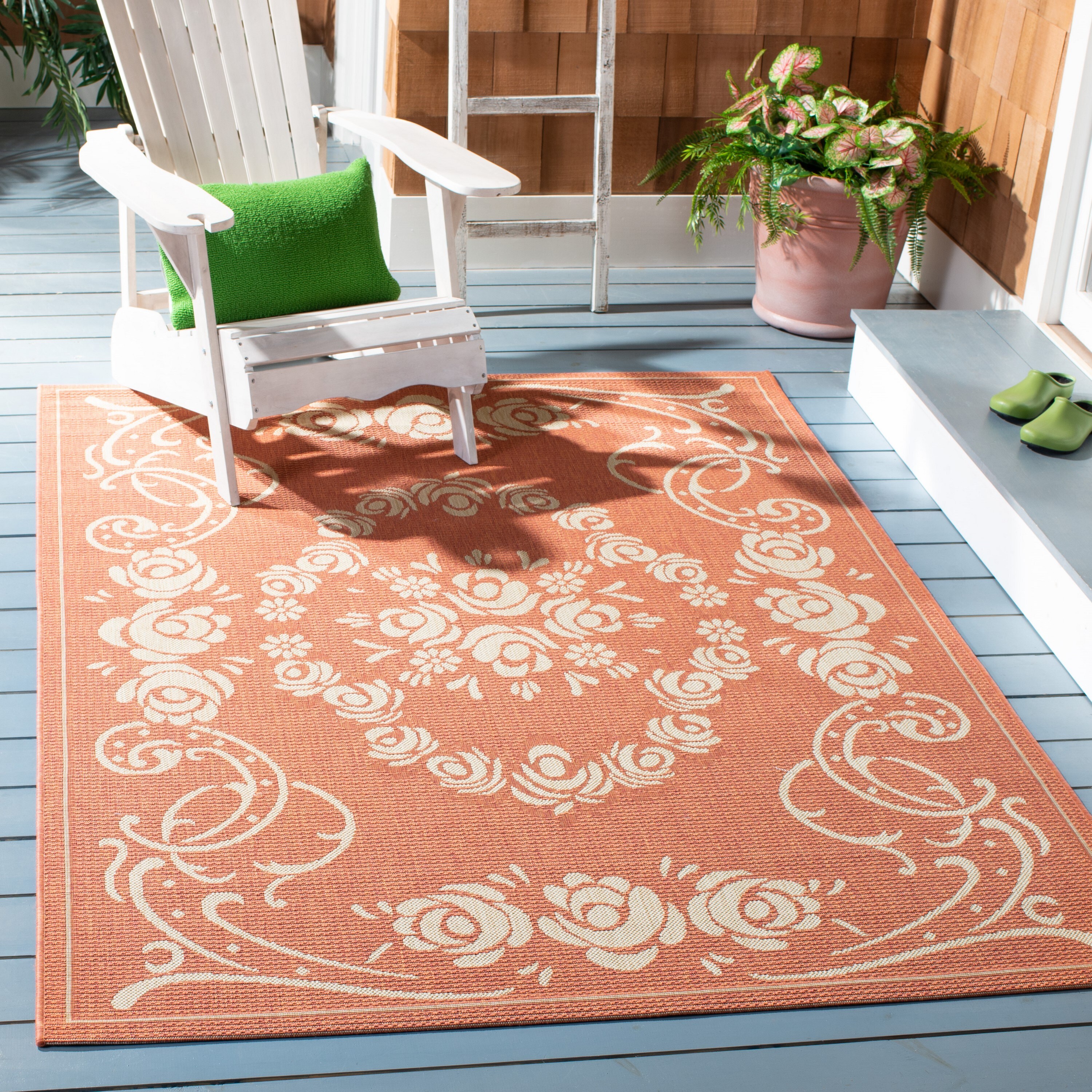 Safavieh CY1893-3202-3 Courtyard Orleans 3 x 5 (ft) Loomed Polypropylene Terracotta/Natural Rectangular Indoor/Outdoor Floral/Botanical Coastal Throw rug
