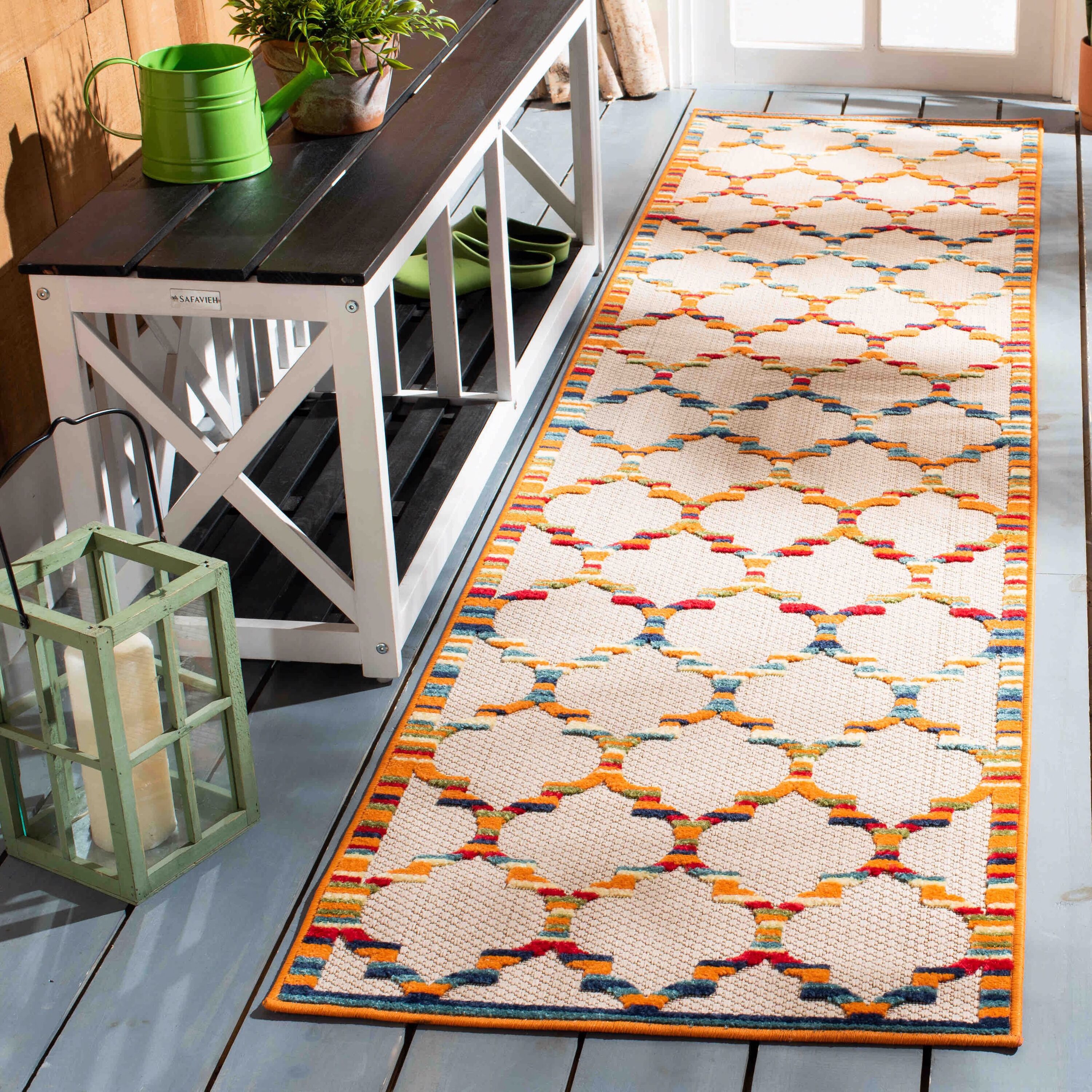 Safavieh CBN333A-29 Cabana 2 x 9 (ft) Loomed Synthetic Ivory/Orange Rectangular Indoor/Outdoor Trellis Moroccan Runner rug