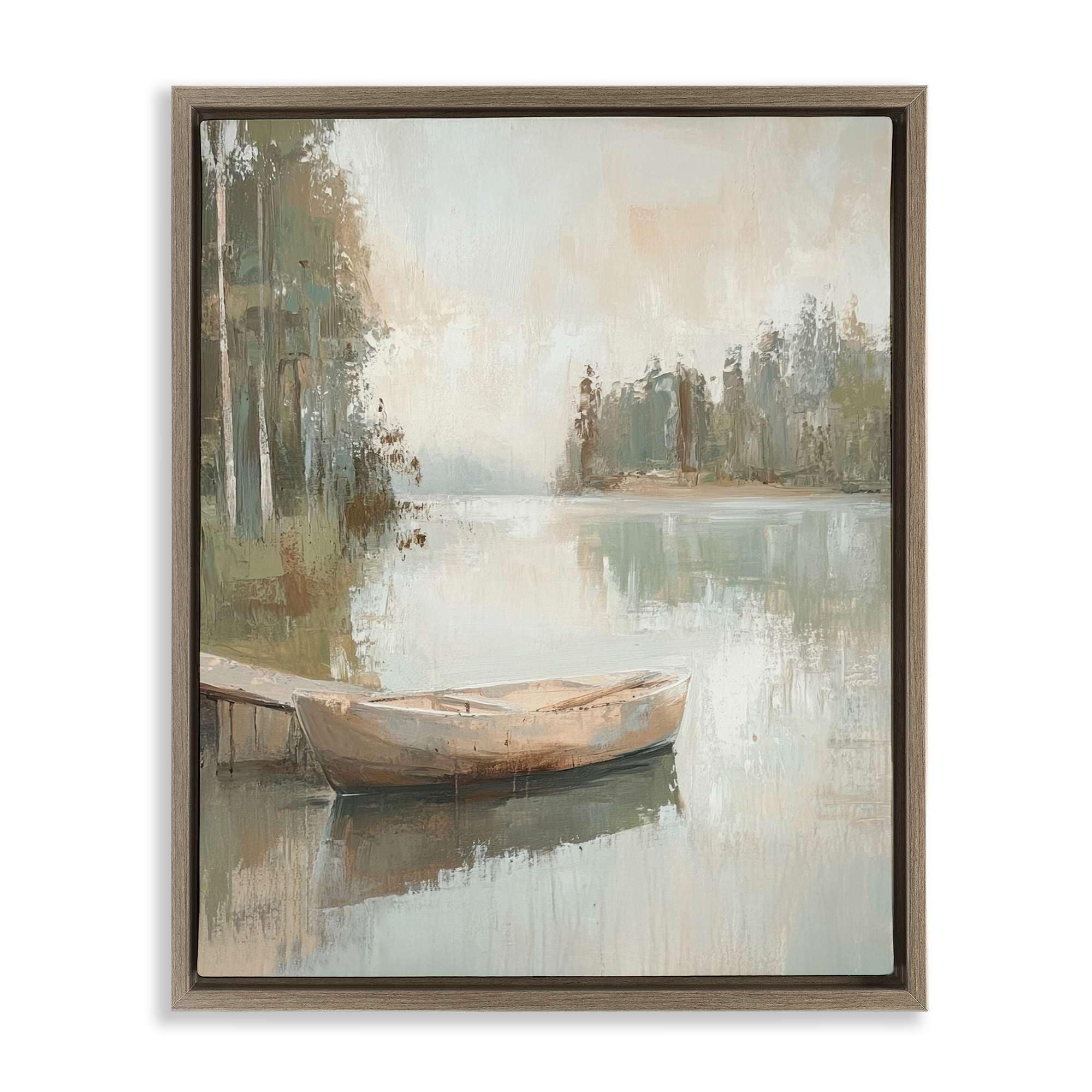 Stupell Industries BT-835-FFE-24X30 Canoe at Quiet Dock Floating Frame design by Petal Prints Design