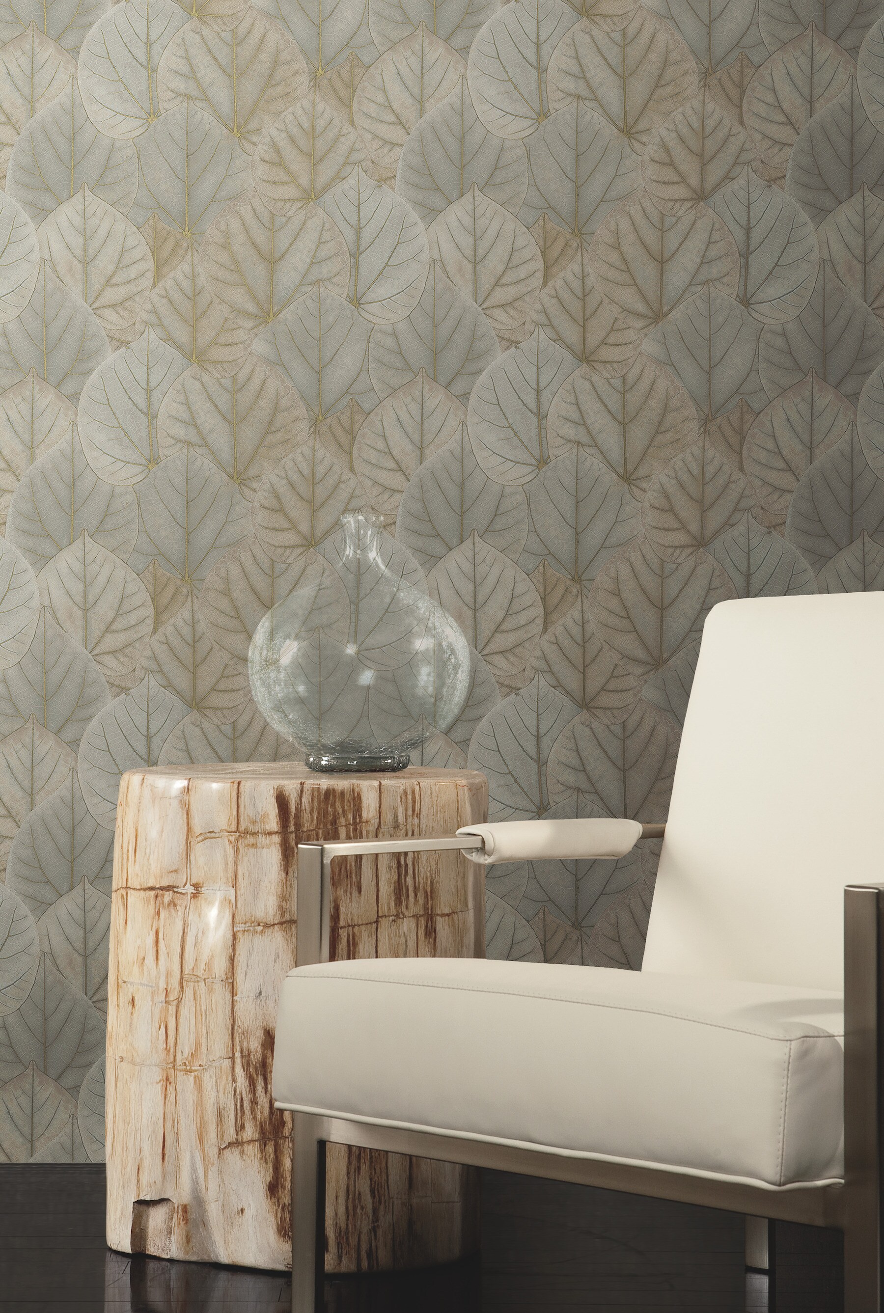 Candice Olson Warm Taupe Leaf Concerto Peel and Stick Wallpaper in the