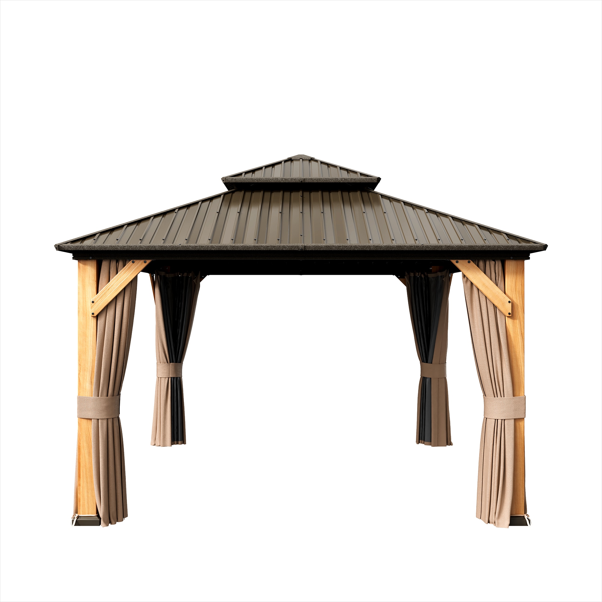 Dimakai DK-0605LC1679 12-ft x 12-ft Brown Gazebo with Hardtop Roof (Screen Included)