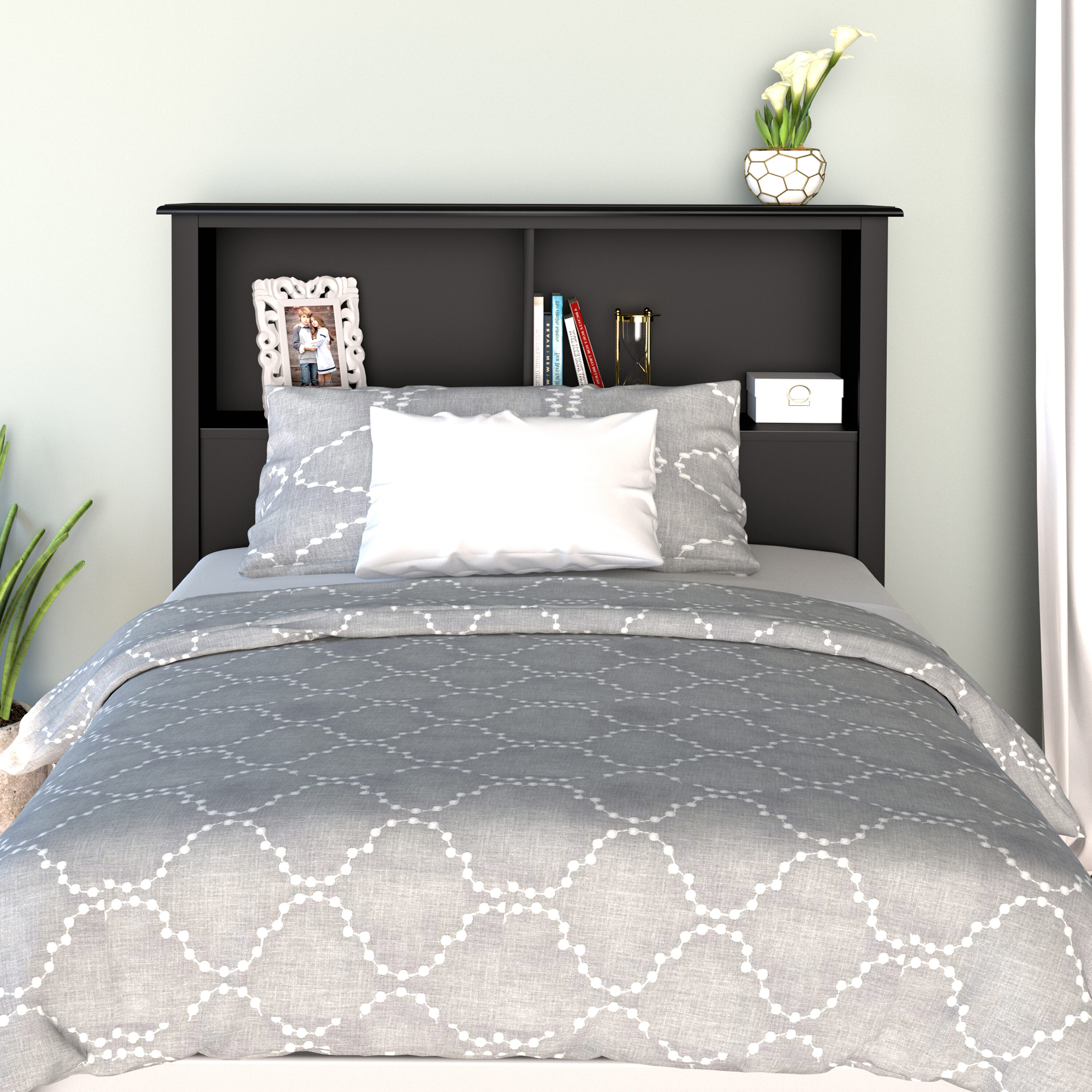 Prepac Transitional Twin Headboard With Storage Compartments In Black ...