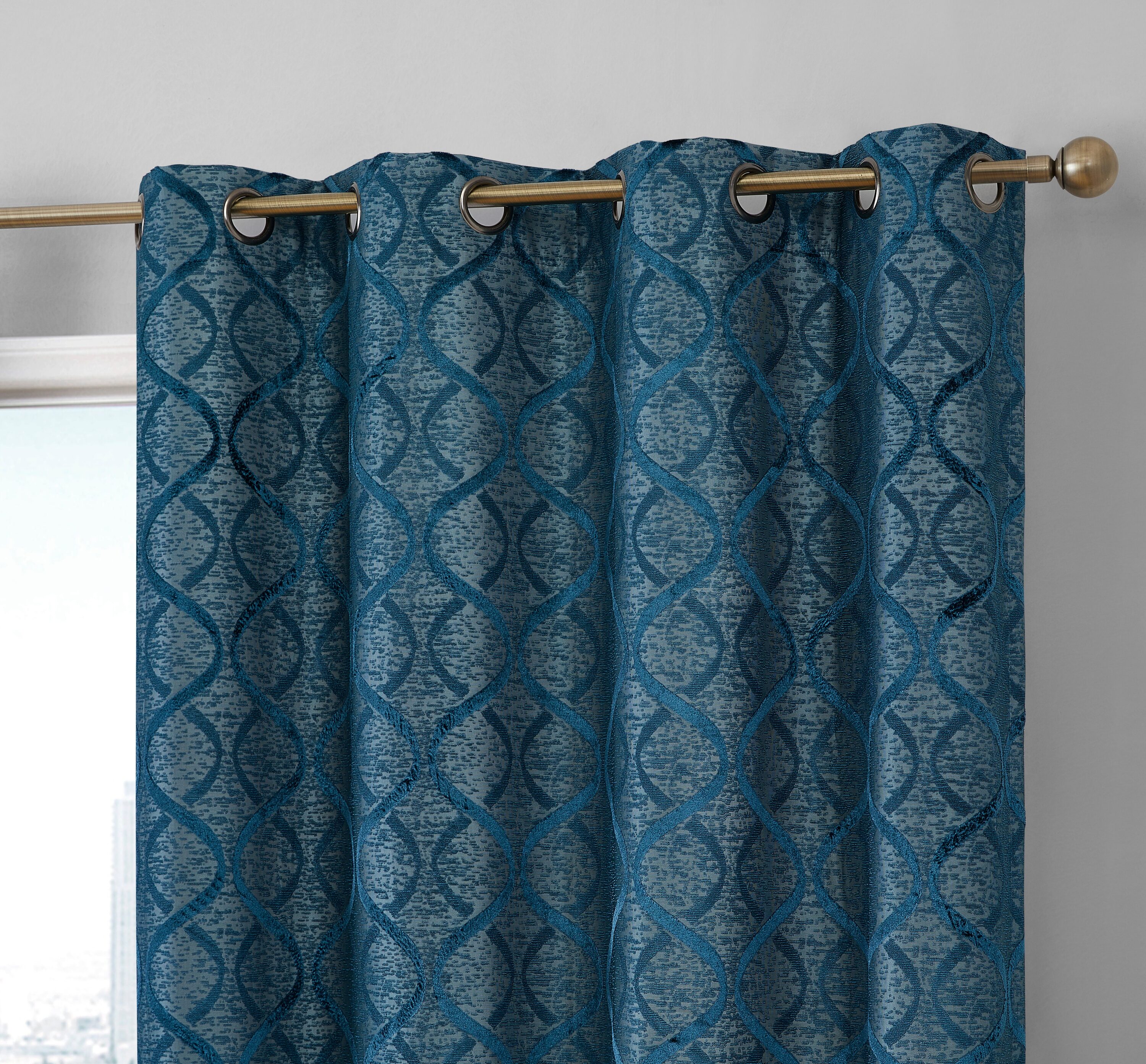 Totally Home Decor 72 In Teal Blue Geometric Blackout Grommet Curtain   63477539 