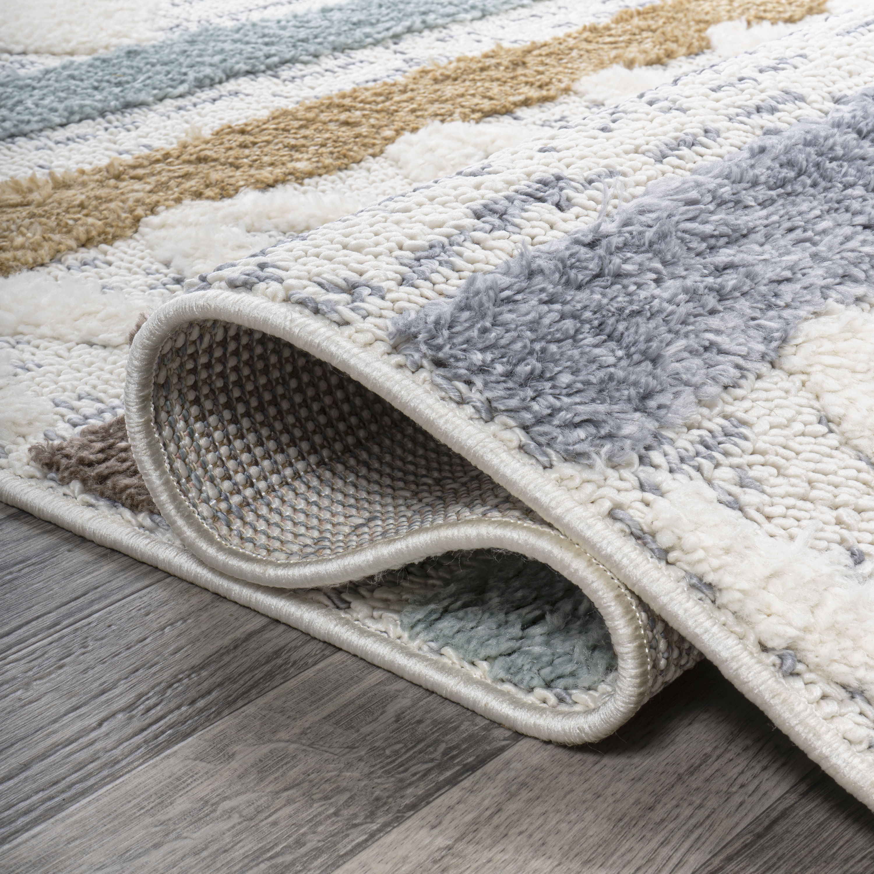Gray and Multicolor Striped Synthetic 4' x 6' Area Rug