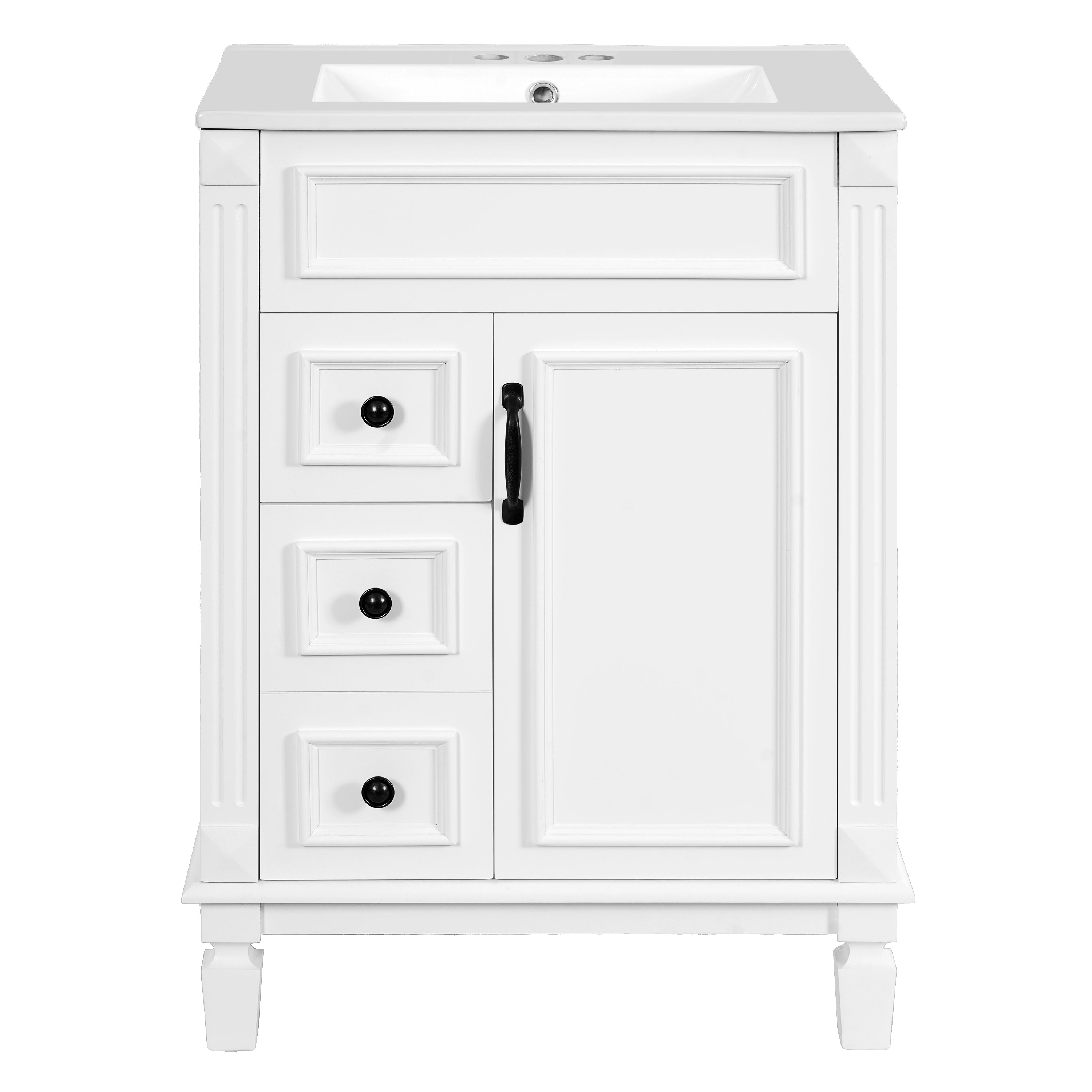 Boyel Living - 24 Inch French Style Bathroom Vanity with Ceramic Sink and Drawers White