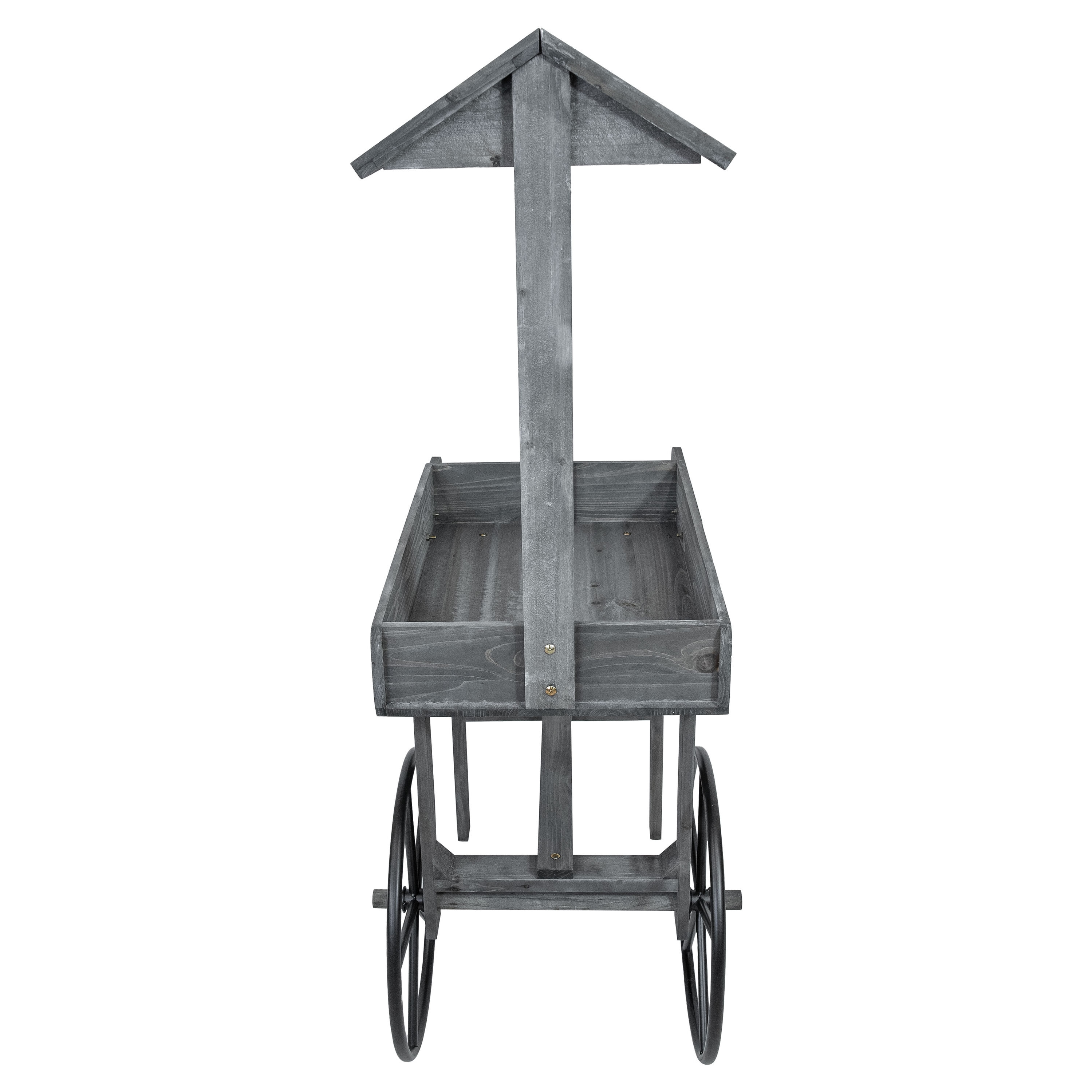 Gray Fir Wood Rustic Flower Cart Display Stand with Wheels