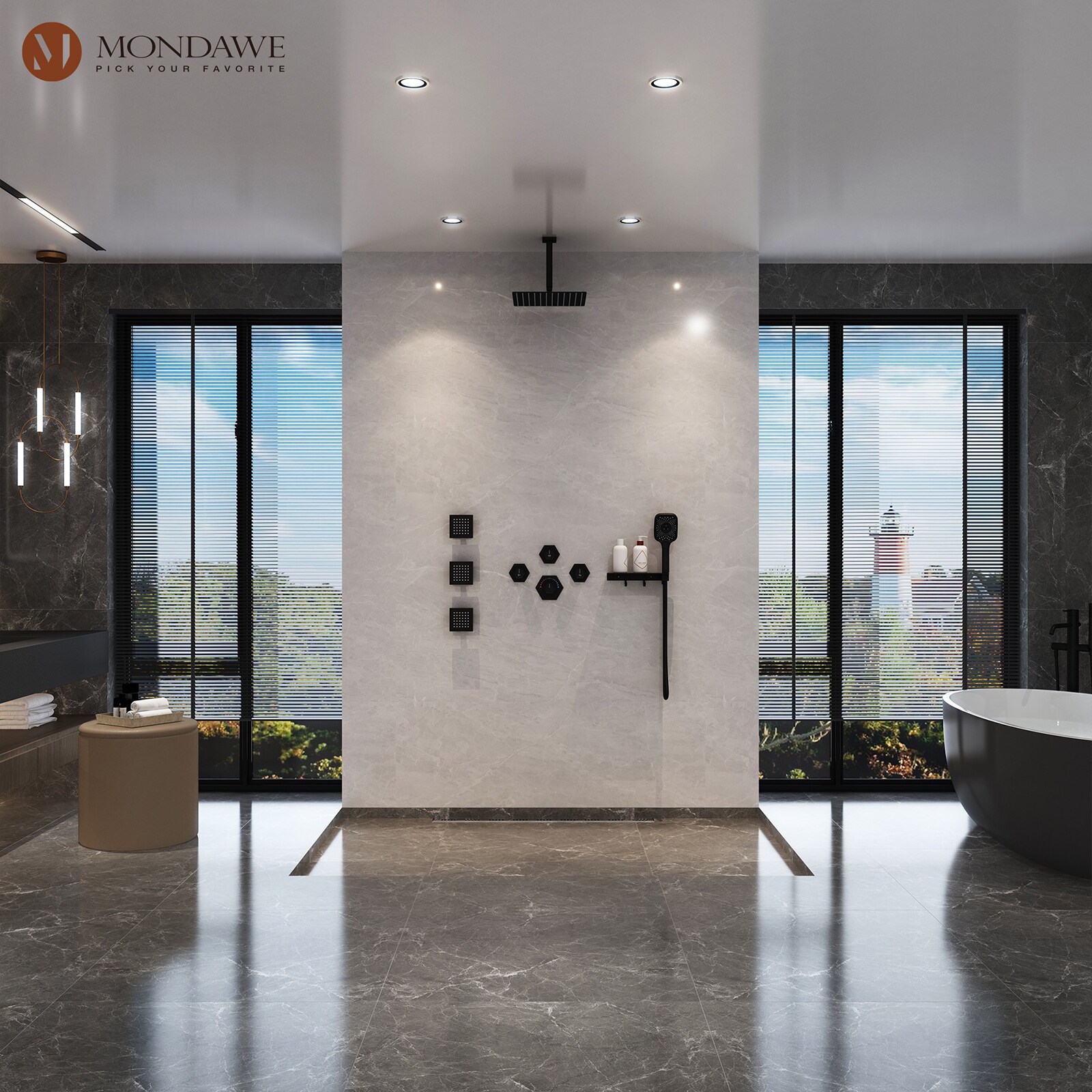 Mondawe WF-6347-B Showerhead-Bar-Panels - View #2