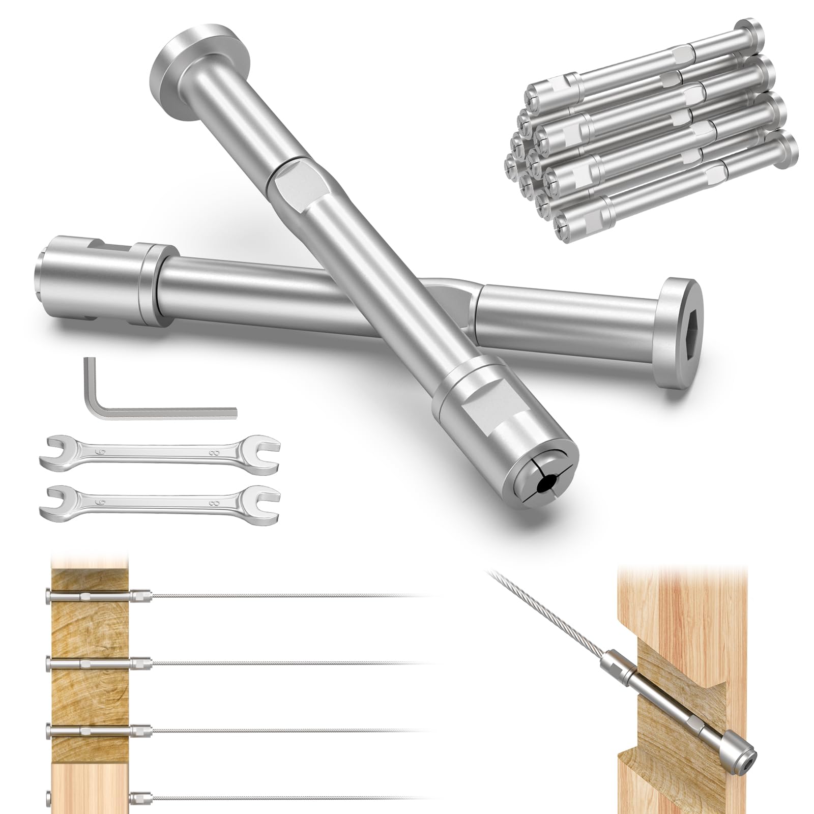 SenQWFa  Upgraded 10 Pack One Eighth Inch Swageless Invisible Cable Railing Kits for Deck Stair Railing T316 Stainless Steel Cable Railing