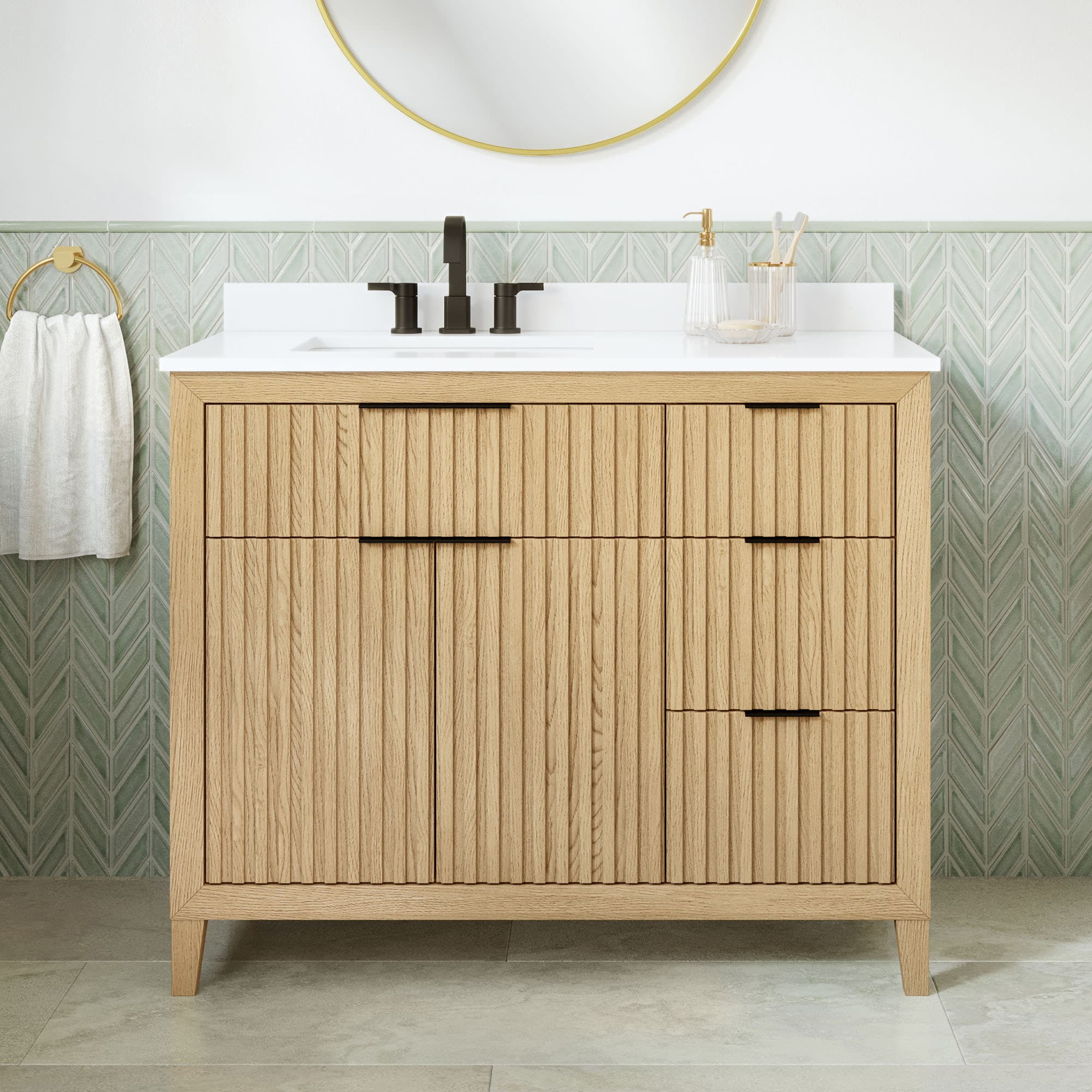 Origin 21 TINDALL 42C Tindall 42-in Natural Undermount Single sink Bathroom Vanity with White Engineered marble Top