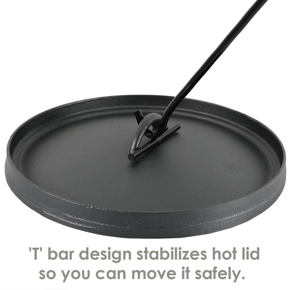 16.5 Cast Iron Black Finish Dutch Oven Lid Lifter with Spiral Bail Handle  for Lifting and Carrying Dutch Oven Lid