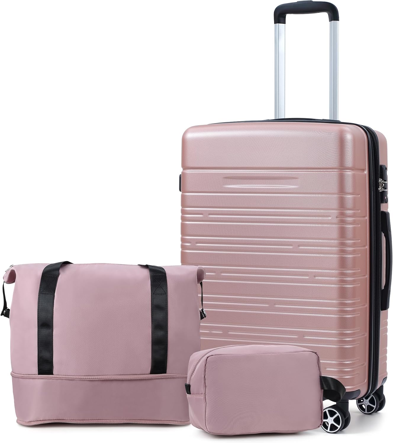 Qeetex 3 Piece Luggage Set with Carry On Bag Women Suitcase Set with Duffel Bag Spinner Wheels Hardside Carry On Suitcase Sets Airline Approved with Tsa Lock(20 in)