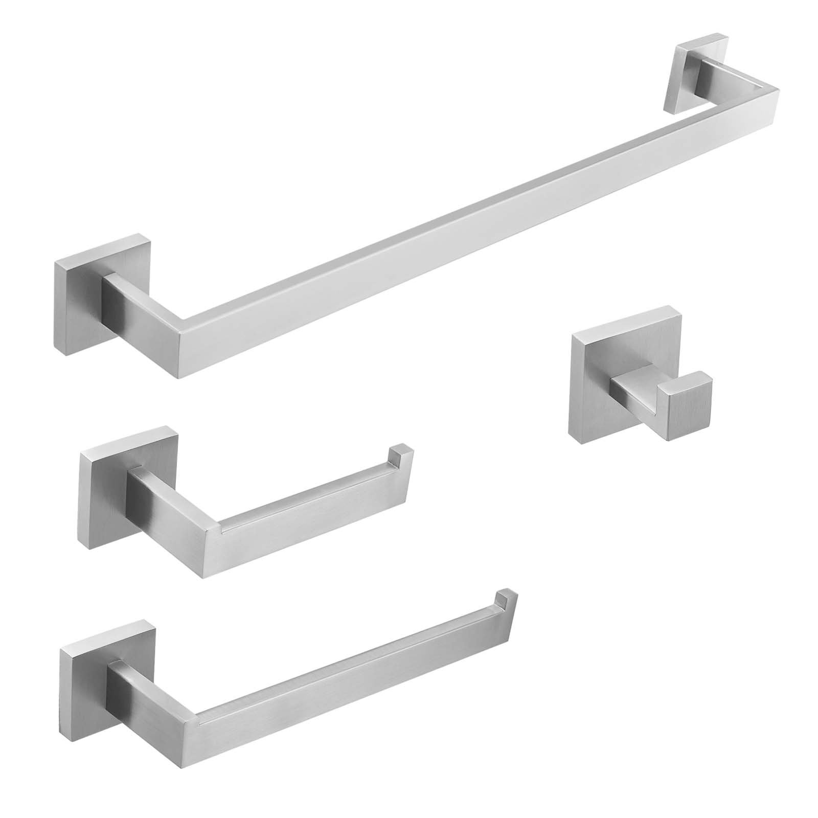 Brushed Nickel 24-Inch Adjustable Metal 4-Piece Bath Hardware Set