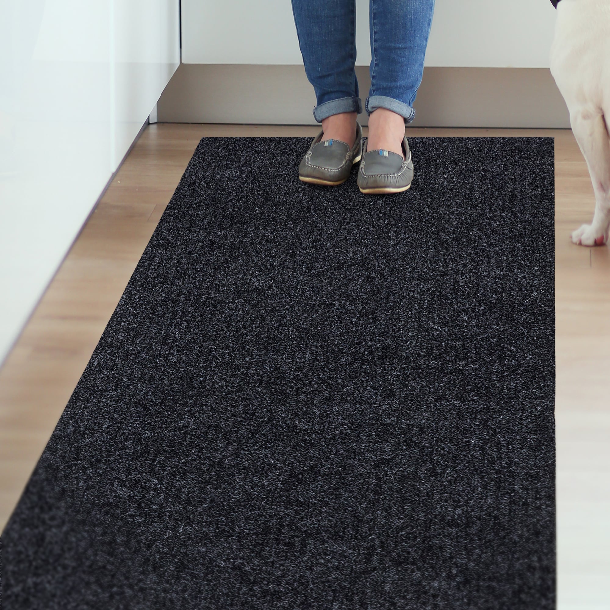 Ottomanson Easy Clean, Waterproof Non-Slip 2x3 Indoor/Outdoor Rubber Doormat, 24 in. x 36 in., Black Ribbed