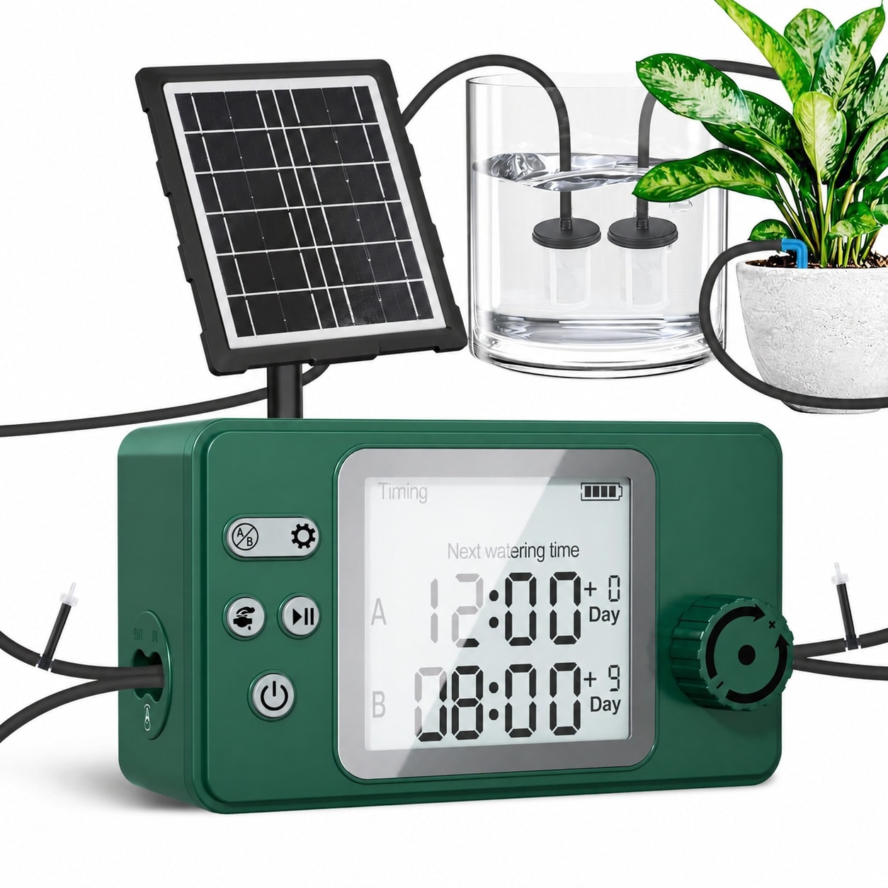 KIWDZFU  Solar Powered Dual Pump Drip Irrigation Kit Automatic Two Zone Self Watering System for Indoor Outdoor Plants Garden Patio Balcony USB