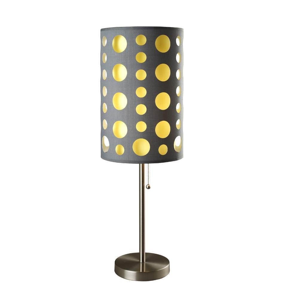 ORE International 9300T-GY-YW 33-in Chrome LED Incandescent Pull-chain Table Lamp with Fabric Shade