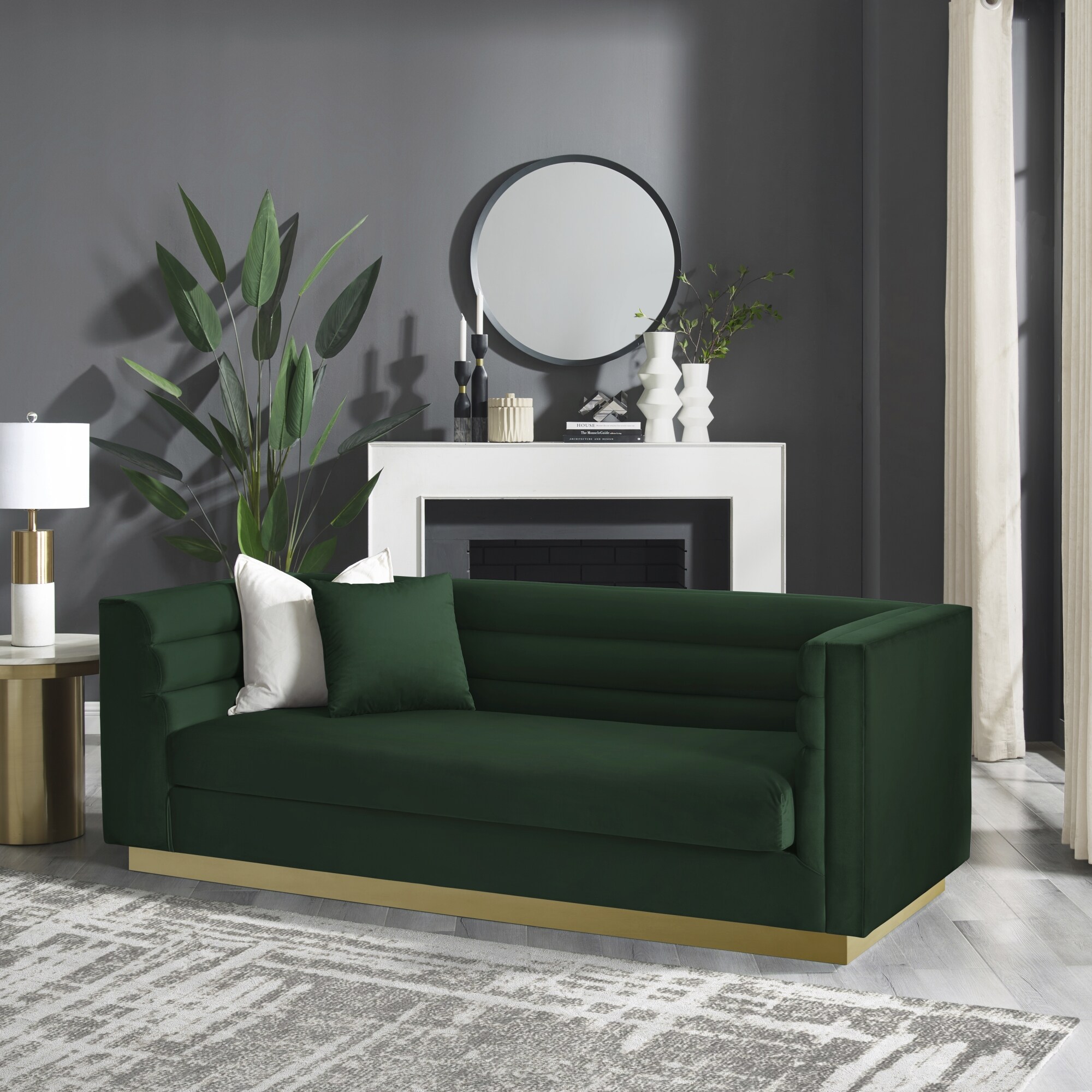 Inspired Home Annemarie 84 in Modern Hunter Green Velvet 3 seater Sofa SA459 02HG LS at Lowes