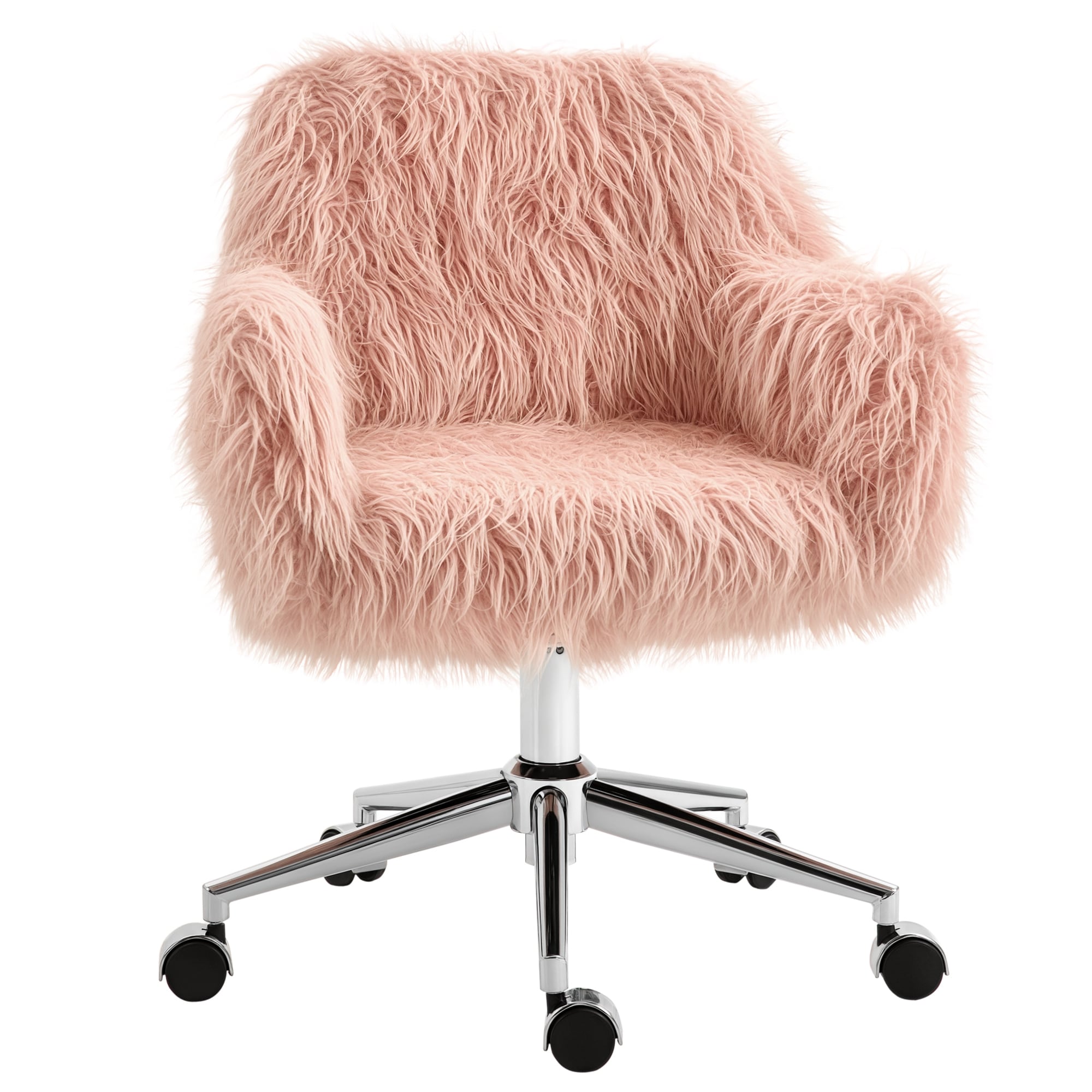Vinsetto 921-548PK Faux Fur Desk Chair Swivel Vanity Chair with Adjustable Height and Wheels for Office Bedroom Pink