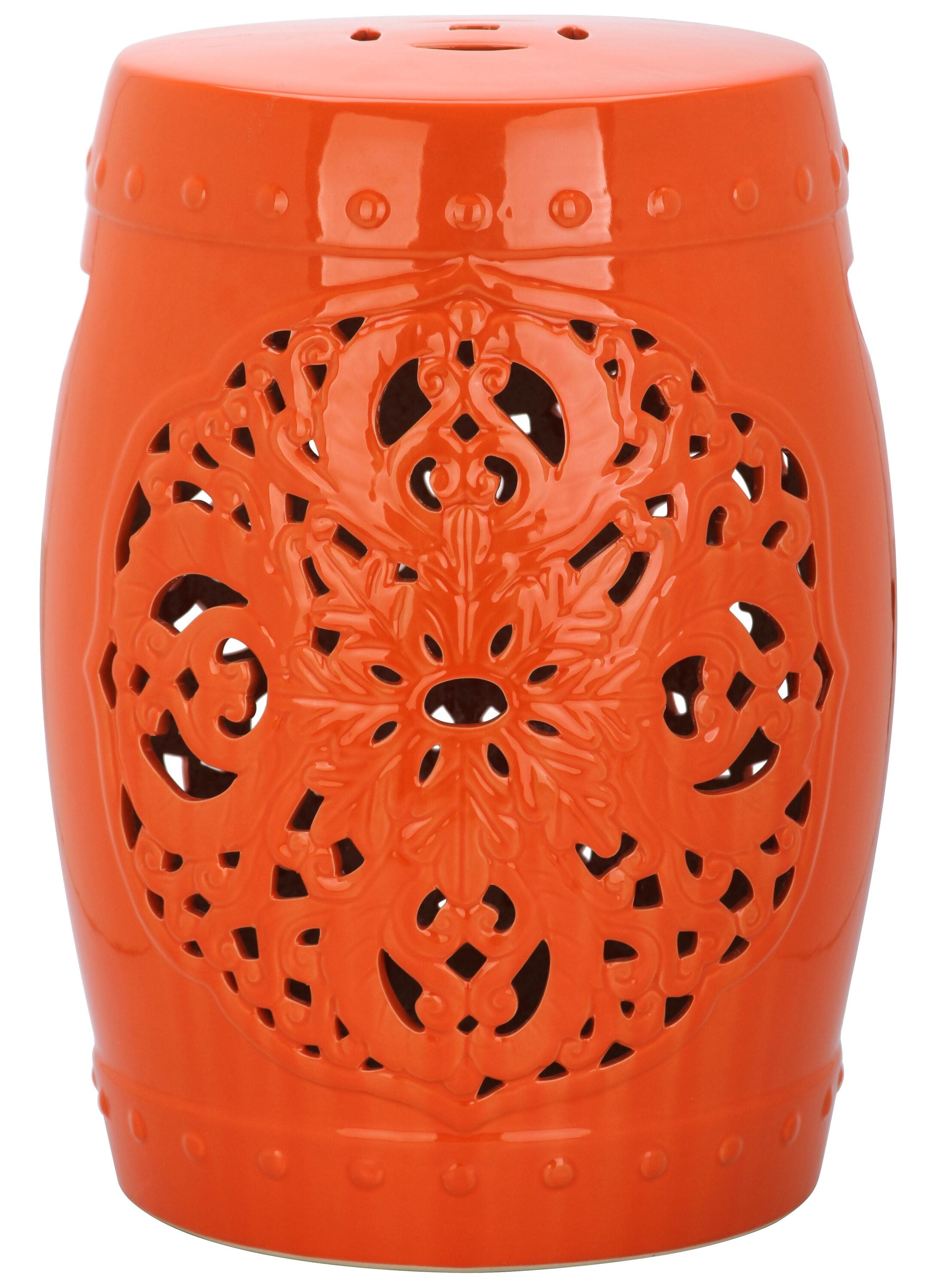 Safavieh ACS4527D 17.5-in Orange Ceramic Barrel Garden Stool