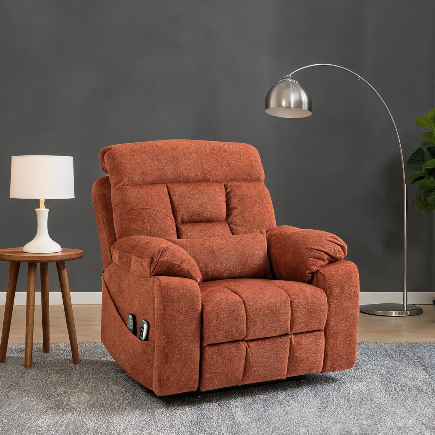 Watnature - Velvet Electric Lift Recliner for Living Room with Heat Massage Blush Pink 180 Flat R...