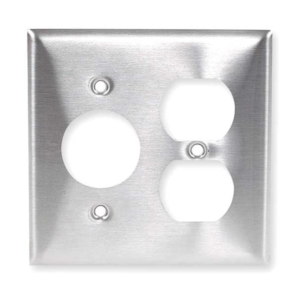 Hubbell  Wiring Device-Kellems Single/Duplex Receptacle Wall Plates and Box Cover Number of Gangs: 2 Stainless Steel Silver