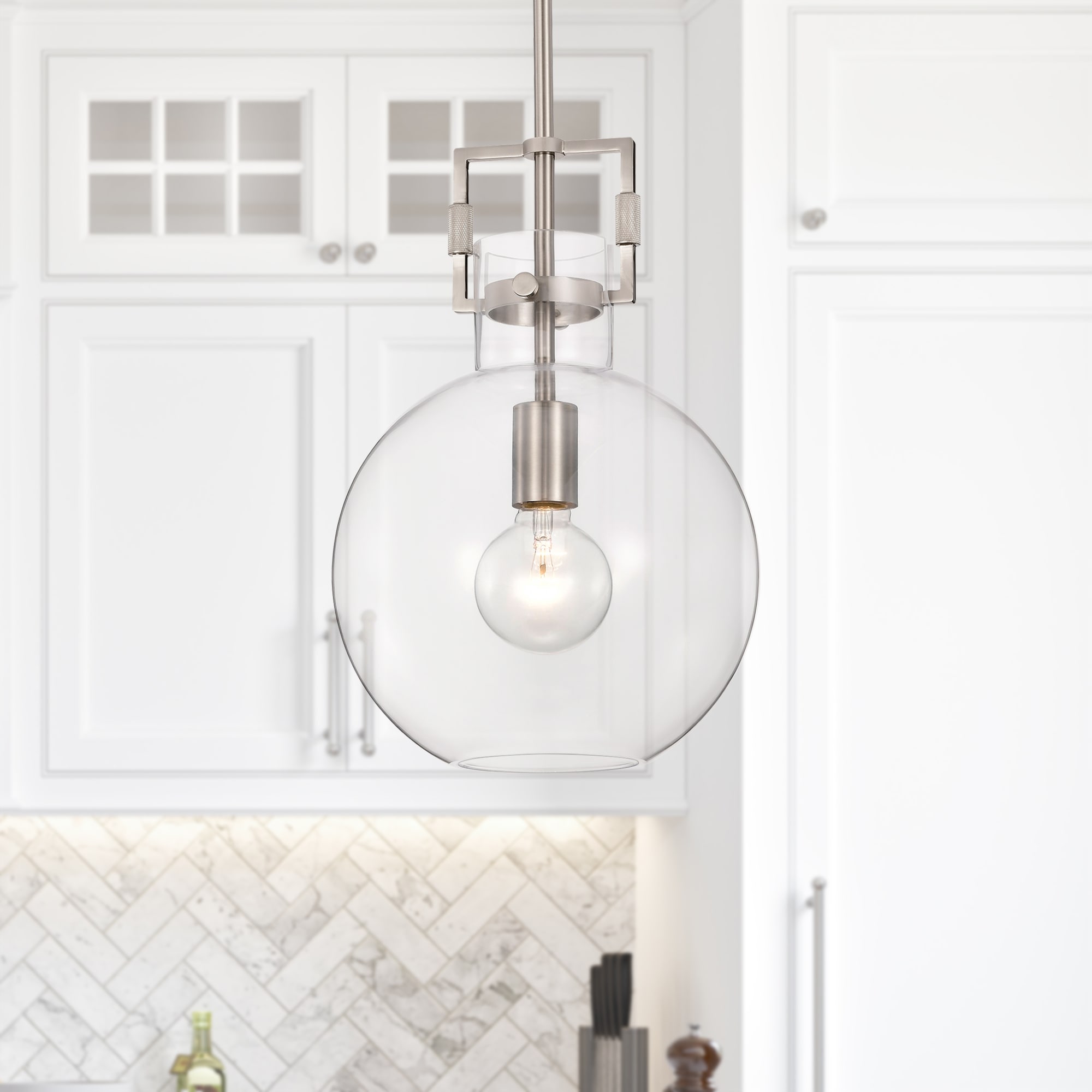 Brushed Nickel 10" Globe Clear Glass Pendant Light