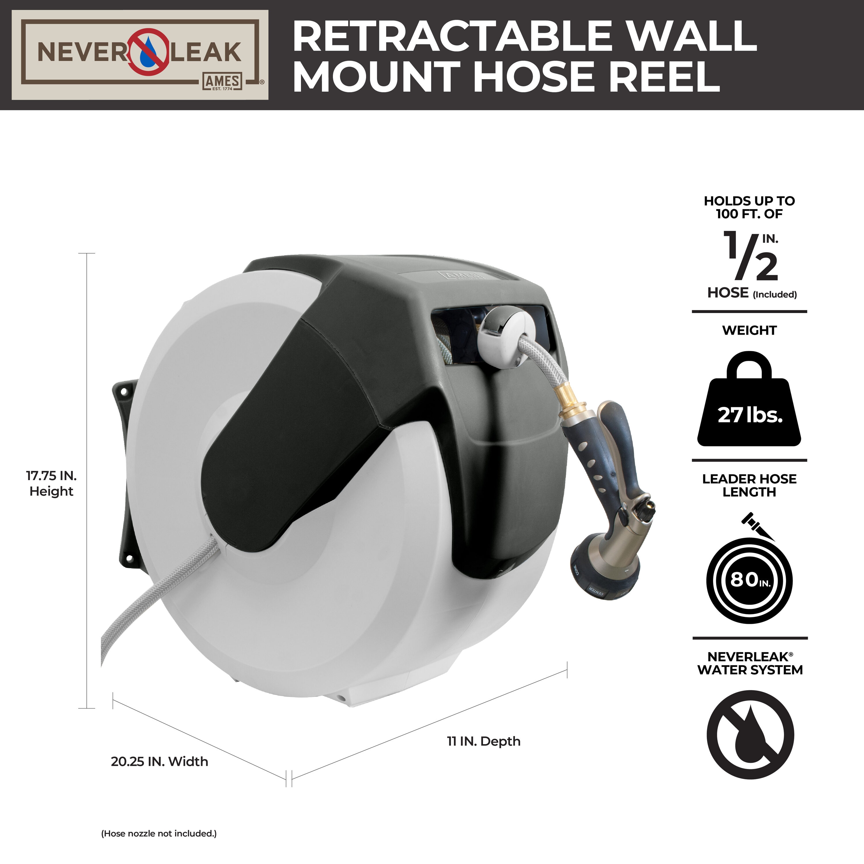 NeverLeak AutoWinder Plastic 100-ft Wall-mount Hose Reel