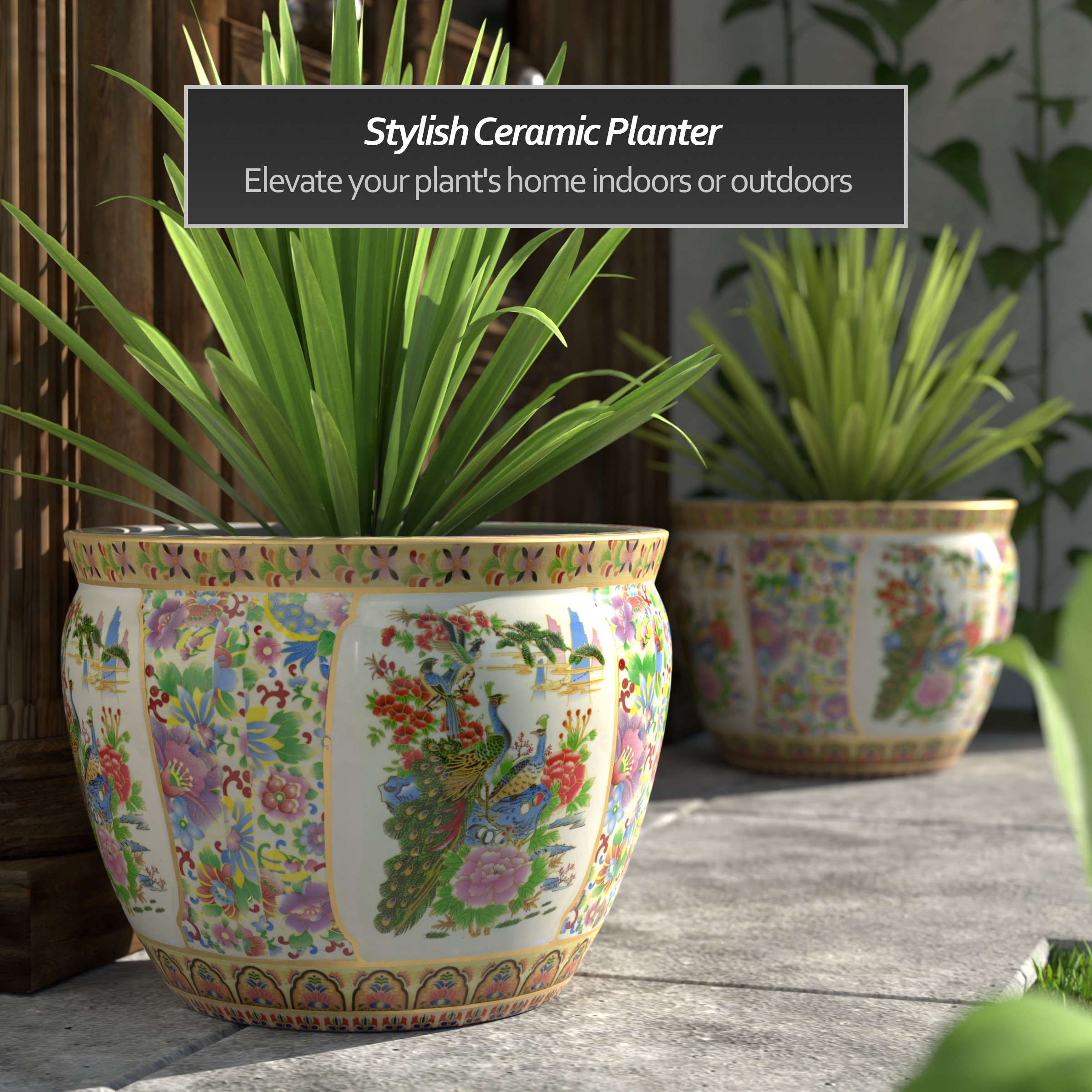Oriental Furniture BW-20FISH-GDN1 Planter-Window-Box - View #4