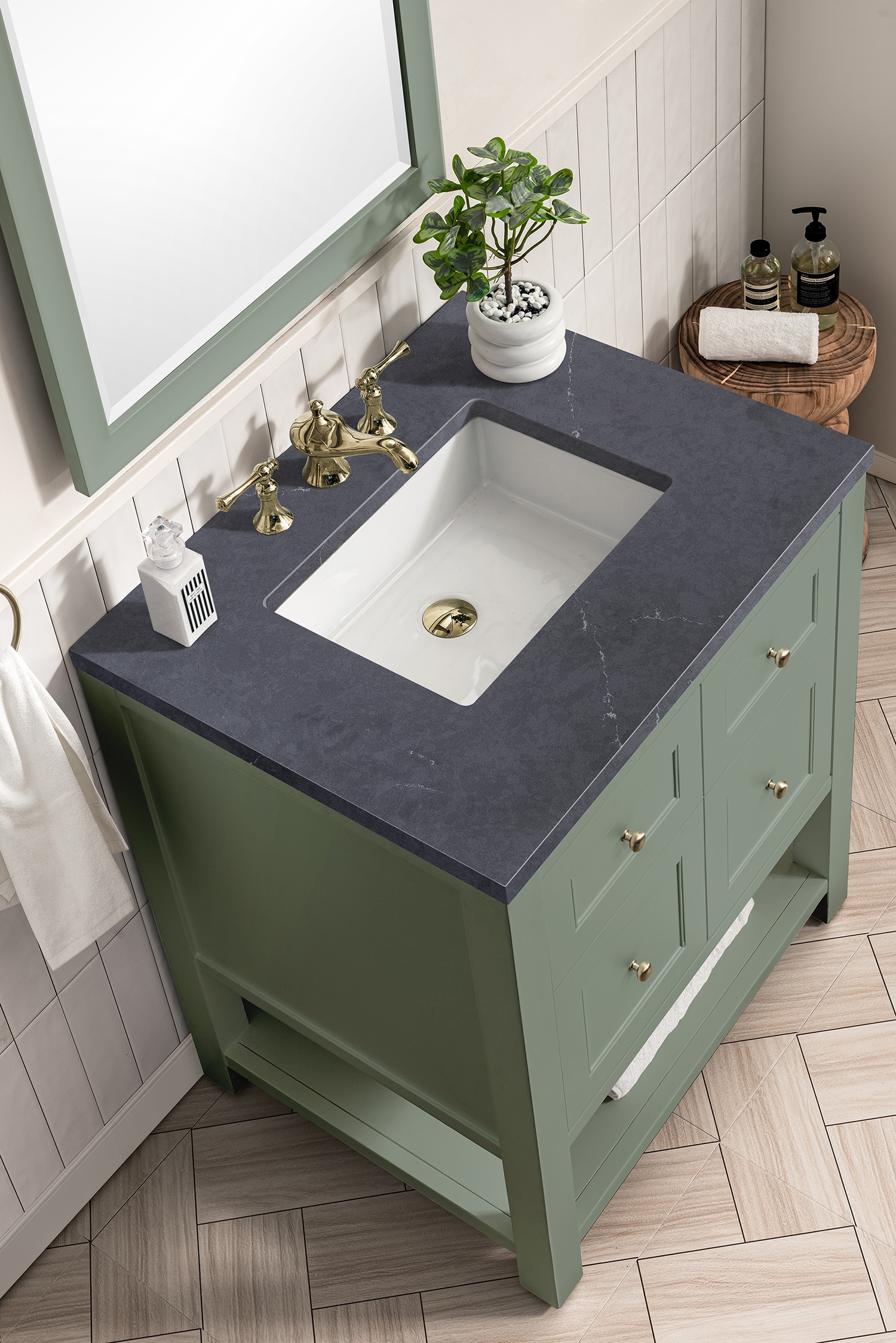 Smokey Celadon Solid Wood Single Vanity with Charcoal Soapstone Top