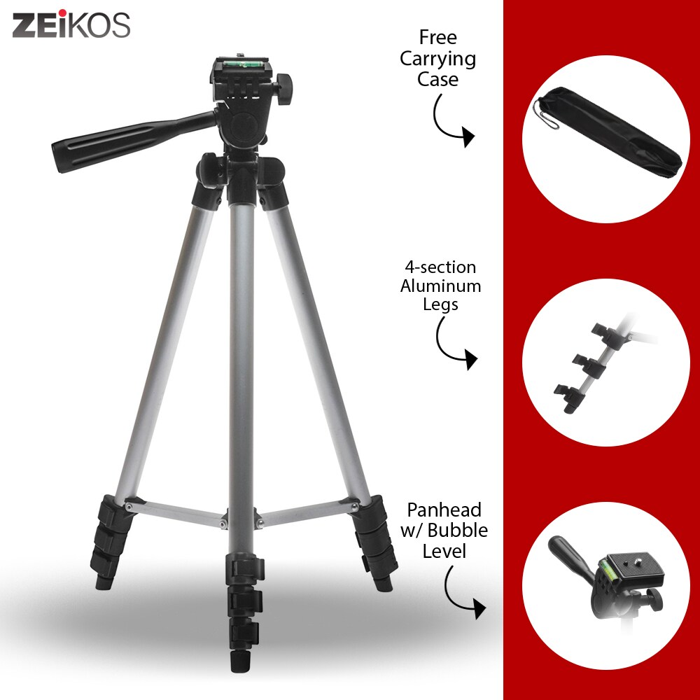 Comes with Bluetooth Remote Control Camera Shutter iPad and Carrying Bag Smartphone GoPro Mount with Bubble Level Indicator Zeikos 57 Inch Aluminum Camera Tripod Kit 