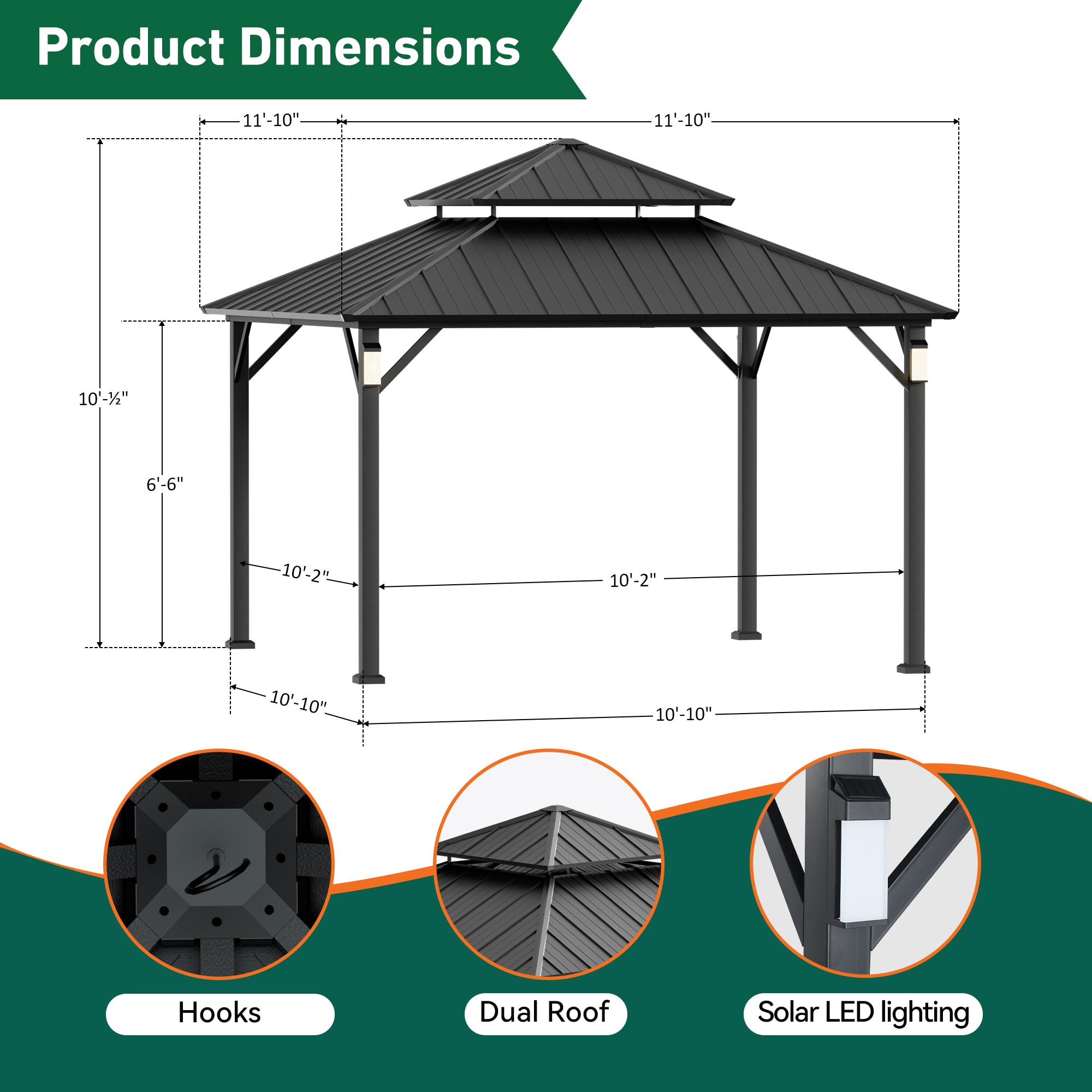 ELEVATE OUTDOORS IG10600148-1212 Wood-Resin-Gazebos - View #3