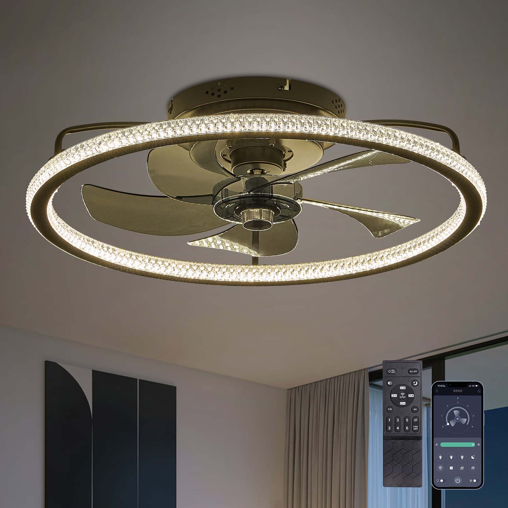 Modern Bladeless Ceiling Fans Lights Inverter Ceiling Fan with Chandelier  LED