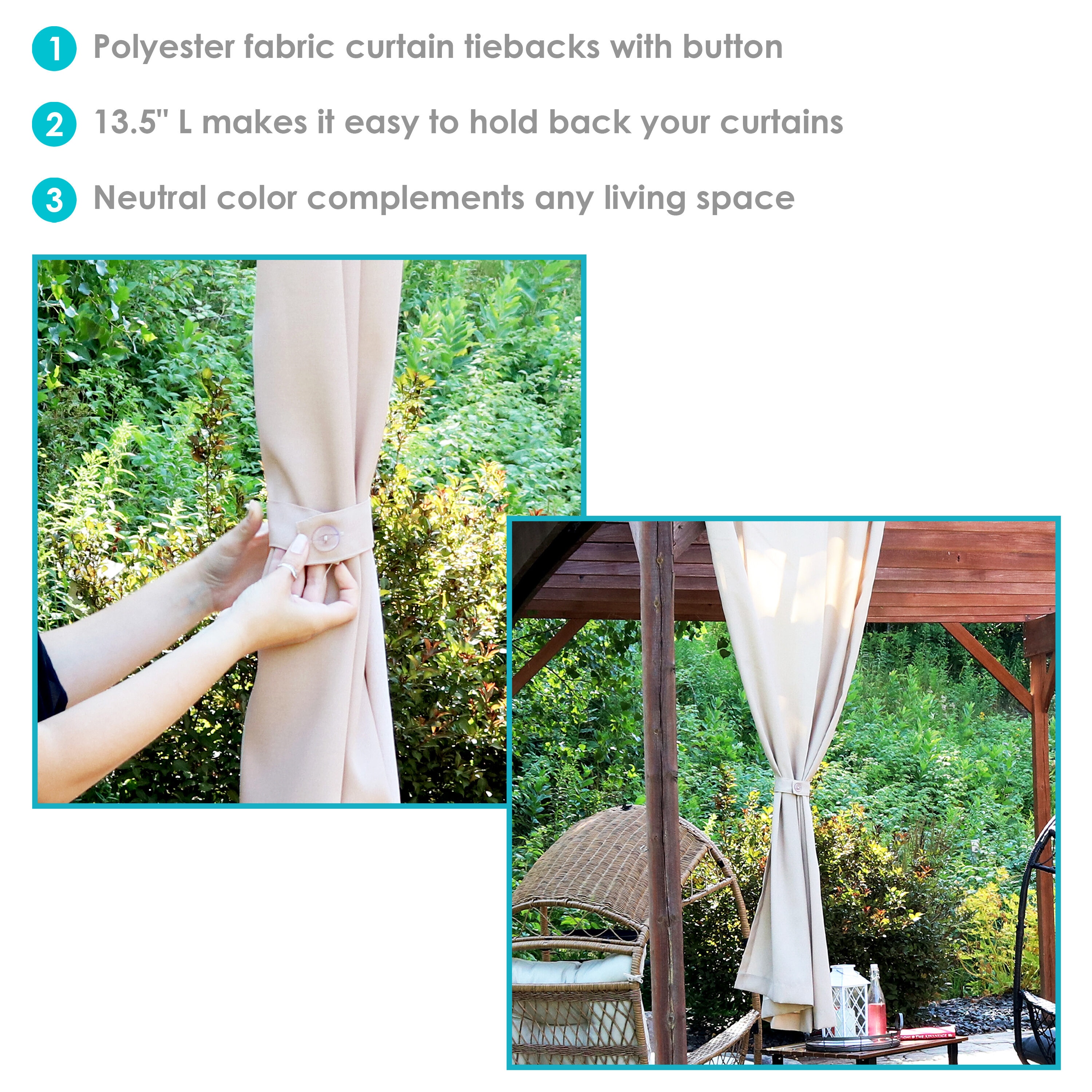 Sunnydaze Decor 4-Pack 2-in Beige Curtain Holdbacks In The Curtain ...