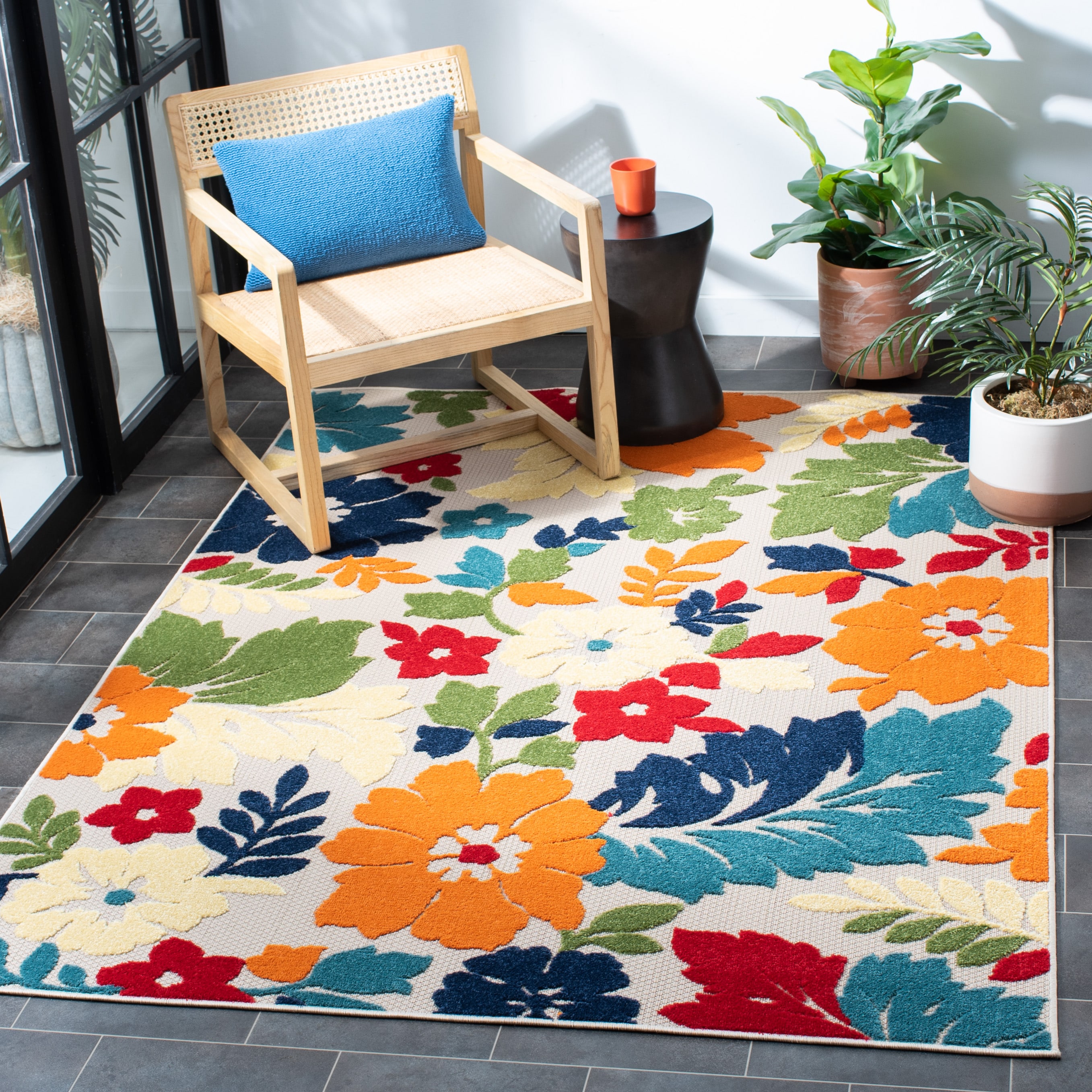 Safavieh CBN308A-5 Cabana 5 x 8 (ft) Loomed Synthetic Ivory/Orange Rectangular Indoor/Outdoor Floral Tropical Area rug