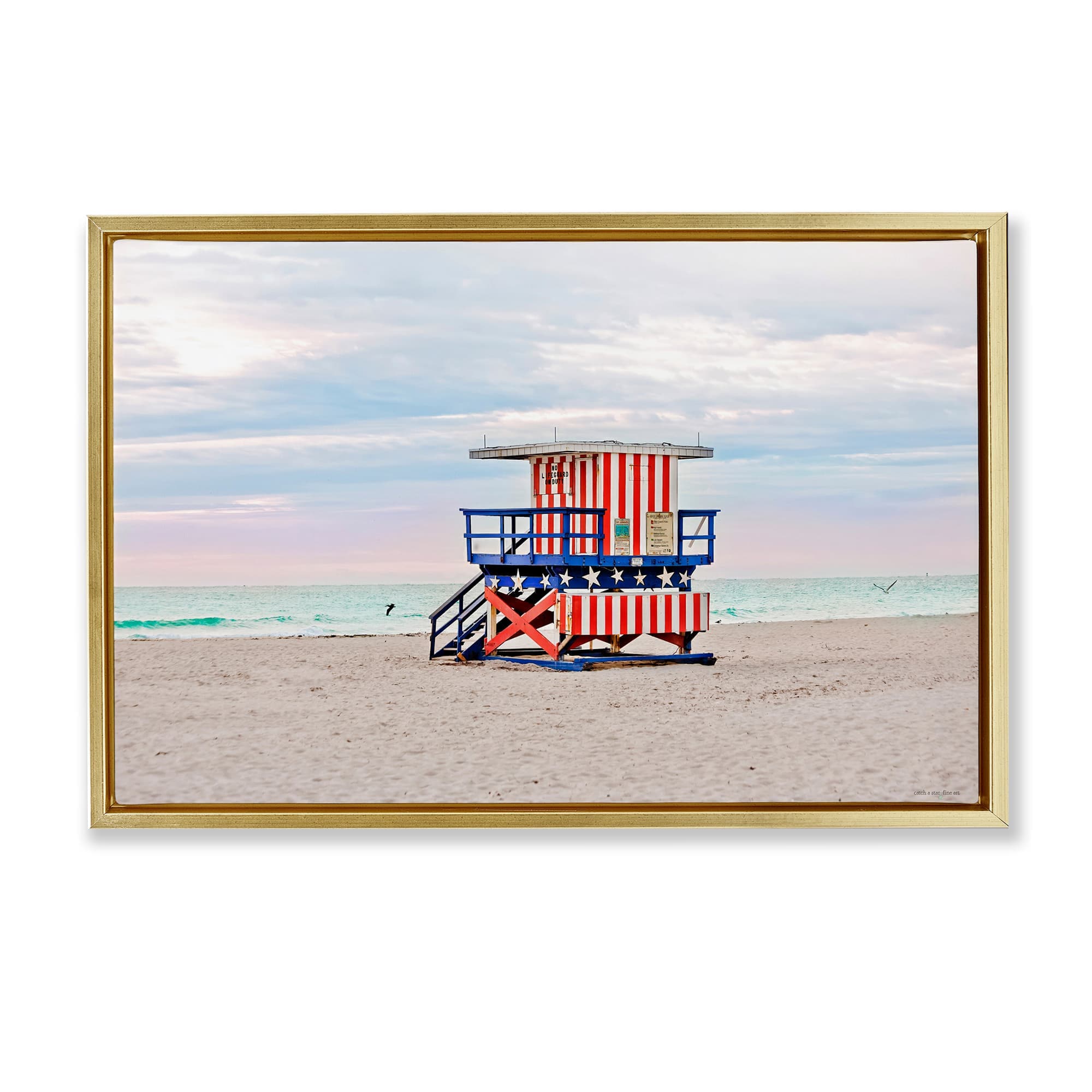 Stupell Industries BT-553-FFG-16X24 Patriotic Lifeguard Hut Floating Frame design by Seven Trees Design