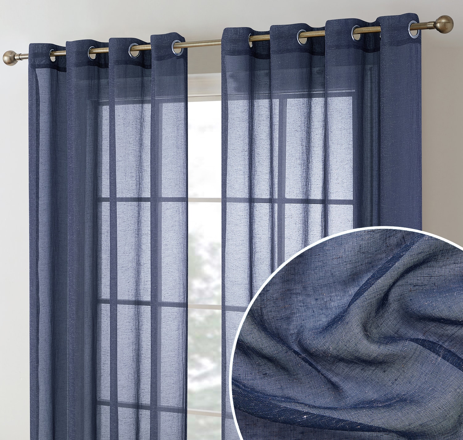 HLC.me SIERA-LN-NVY84 84-Inches Navy Blue Semi-sheer Grommet Curtain panel pair